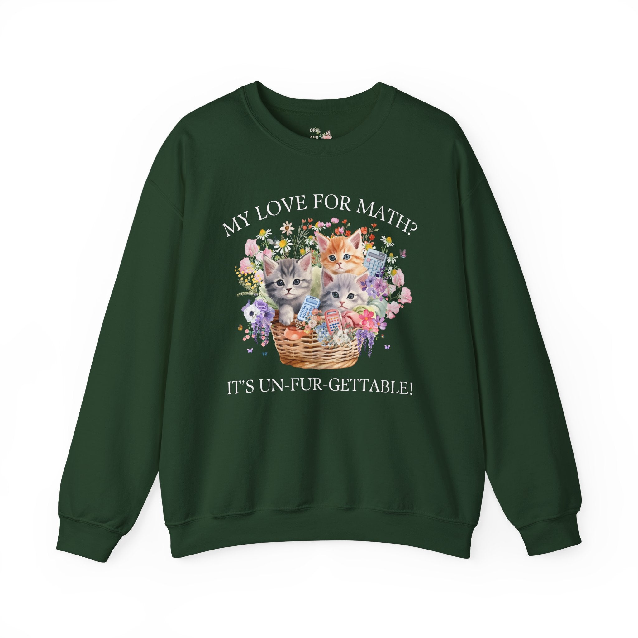 Math Teacher Sweatshirt, Middle School Teacher Cat Mom or Cat Dad Who Loves Math and Flowers, Funny Saying Crewneck, Teacher Appreciation - Opal and June
