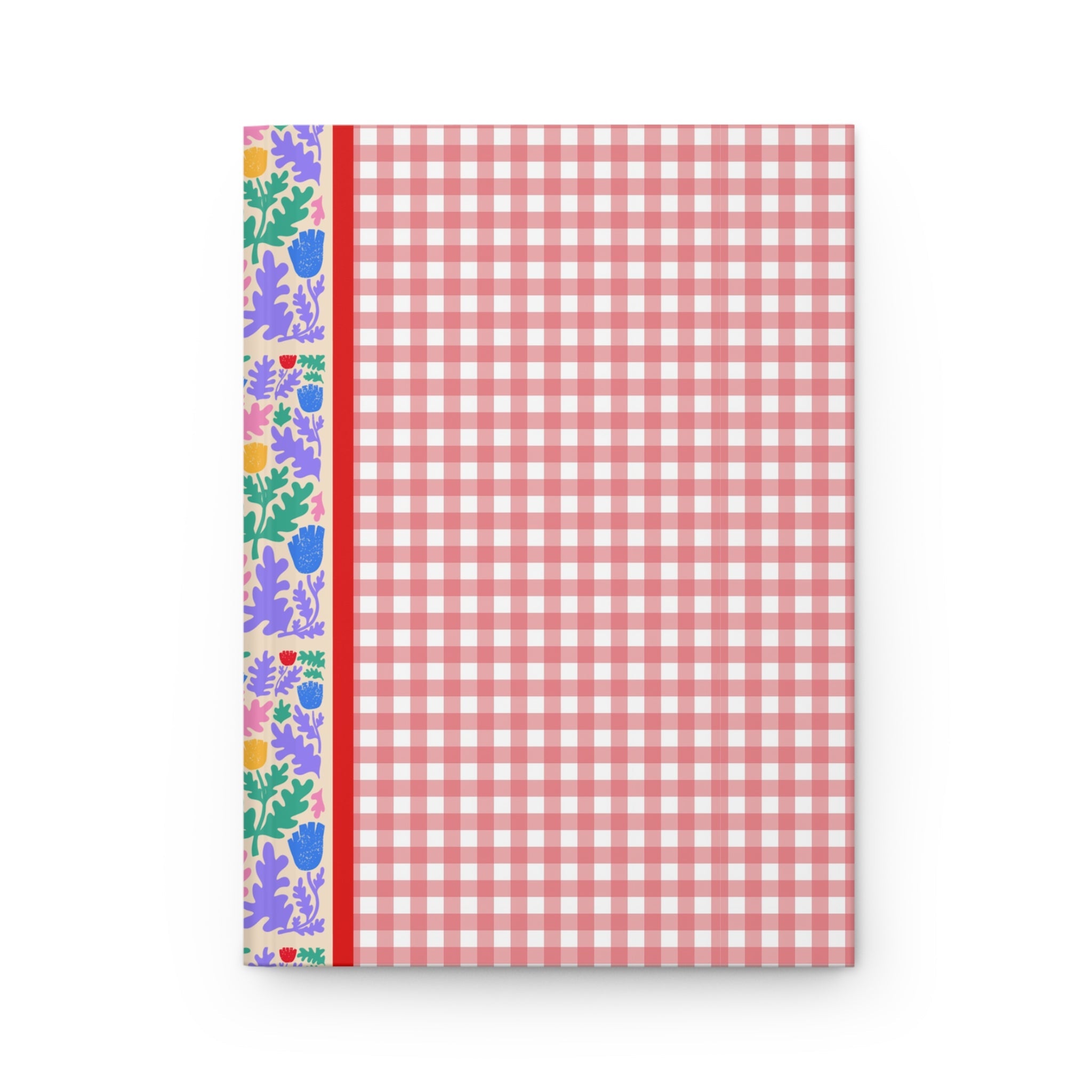 Maximalist Red Gingham Notebook with Cute Floral Spine, Colorful Vintage Aesthetic Gift for English Major or Student - Opal and June