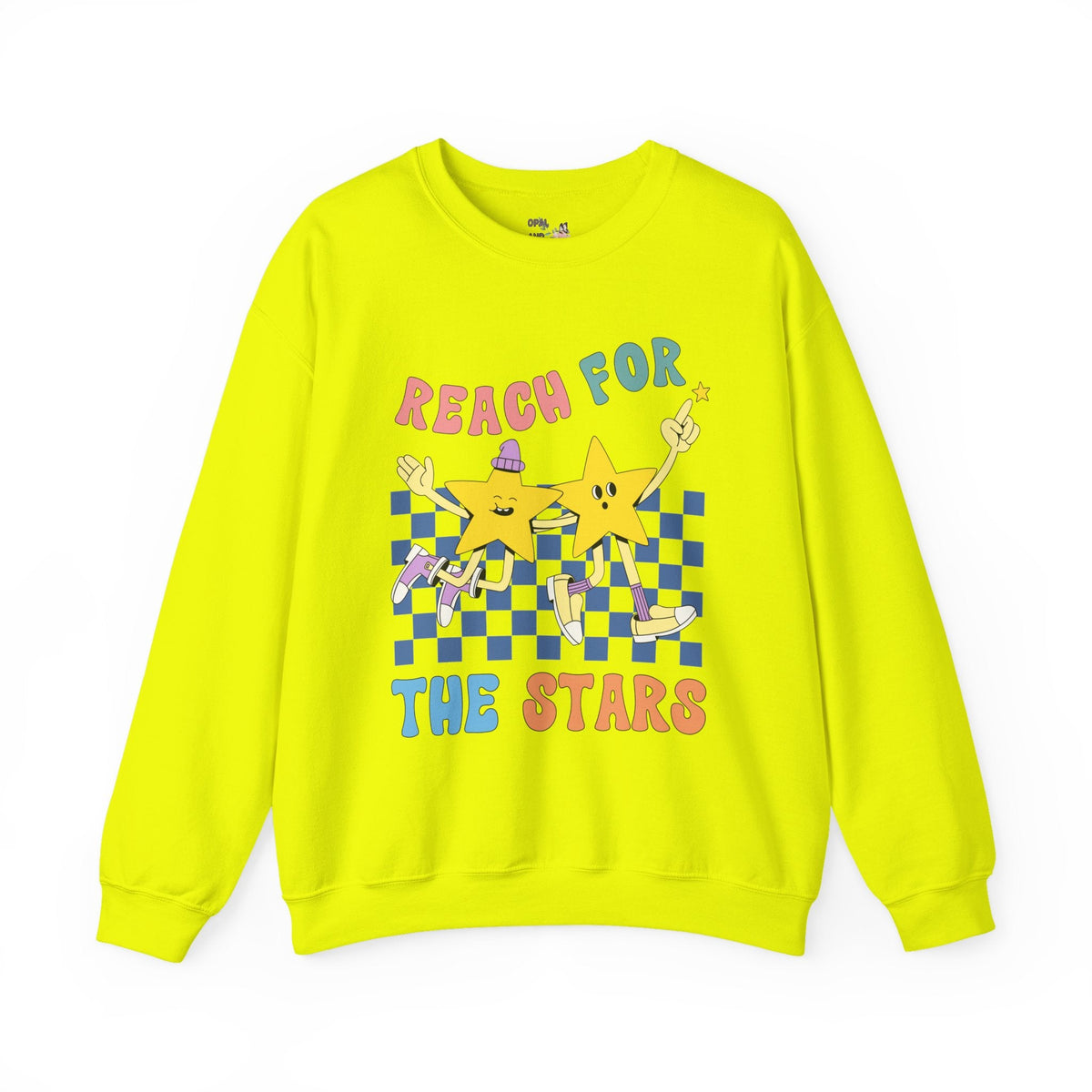 Maximalist Teacher Sweatshirt with Groovy Retro Illustration: Reach for the Stars | Sweatshirt with Positive Message, Positive Vibes Shirt - Opal and June
