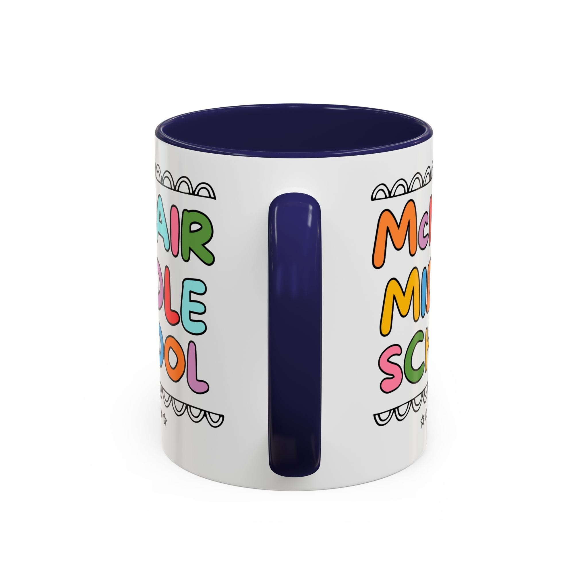 McNair Middle School 11 Oz Coffee Mug: Rainbow Letters | FPS + Opal and June Coffee Mug, Fayetteville Public Schools - Opal and June
