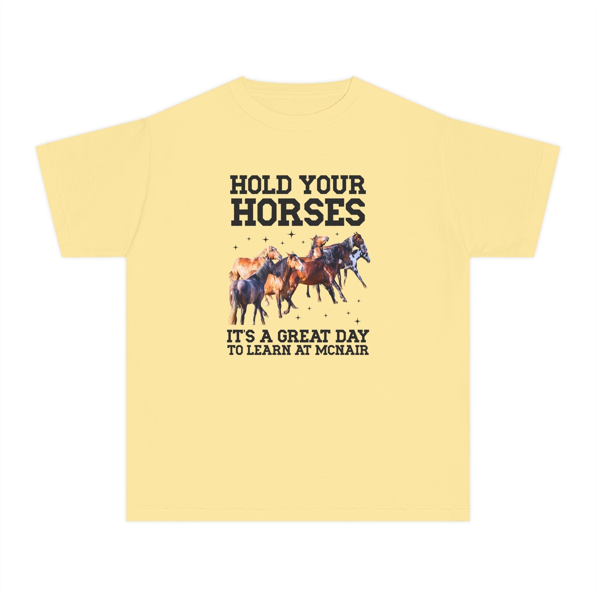 McNair Middle School Kids Tee Shirt: Hold Your Horses | FPS + Opal and June Kids Tee Shirt, Fayetteville Public Schools - Opal and June