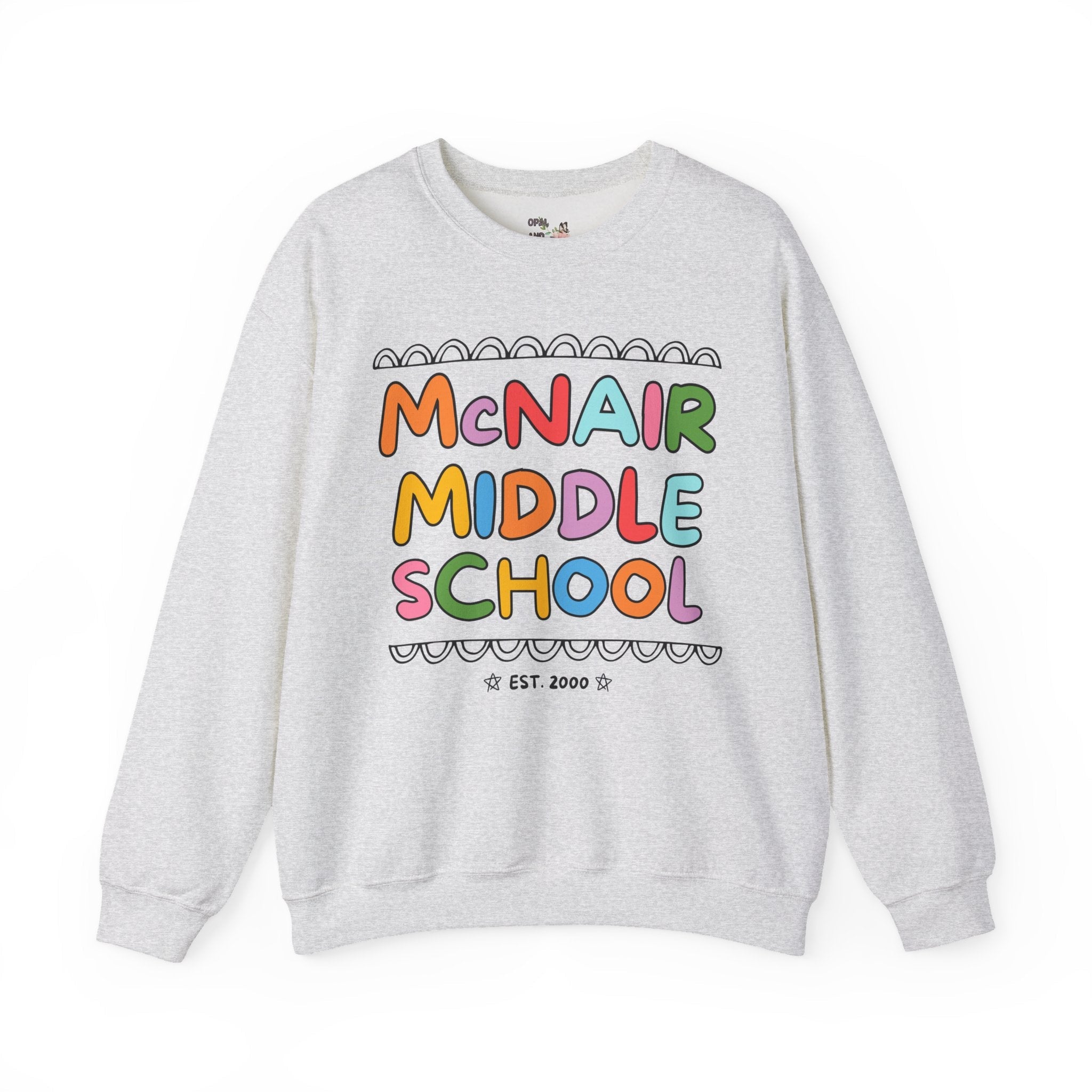 McNair Middle School Sweatshirt: Rainbow Letters | FPS + Opal and June Sweatshirt, Fayetteville Public Schools - Opal and June