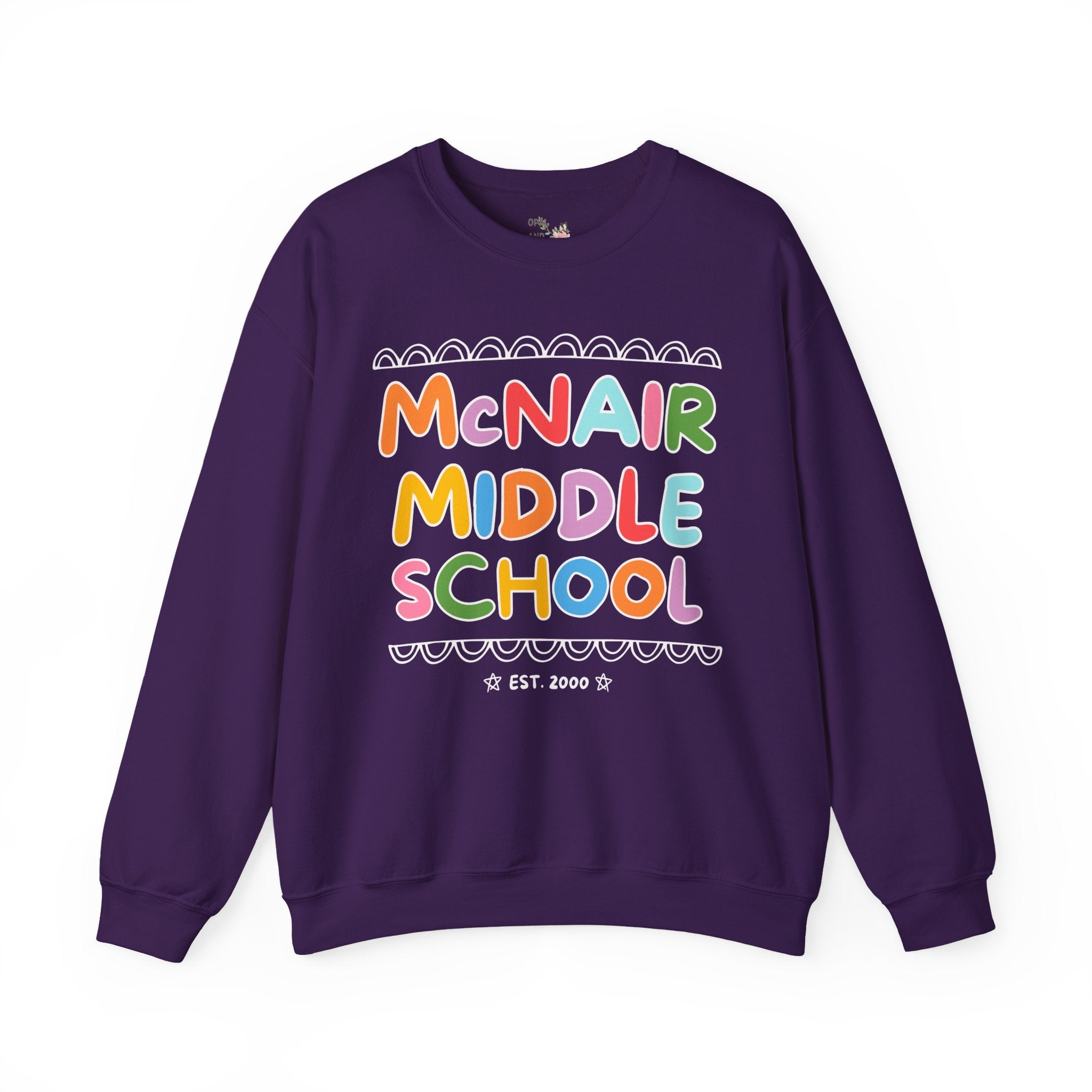 McNair Middle School Sweatshirt: Rainbow Letters | FPS + Opal and June Sweatshirt, Fayetteville Public Schools - Opal and June