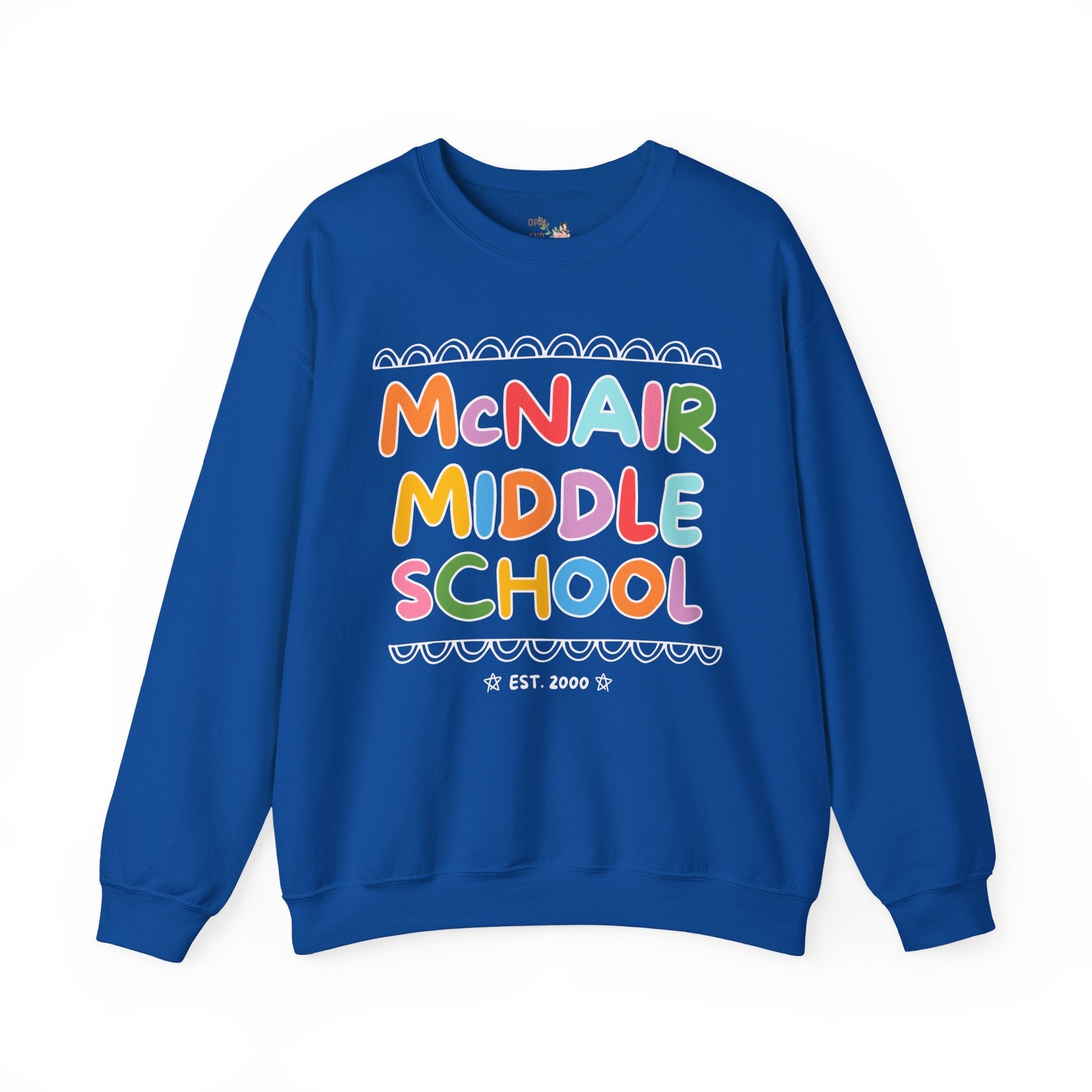 McNair Middle School Sweatshirt: Rainbow Letters | FPS + Opal and June Sweatshirt, Fayetteville Public Schools - Opal and June