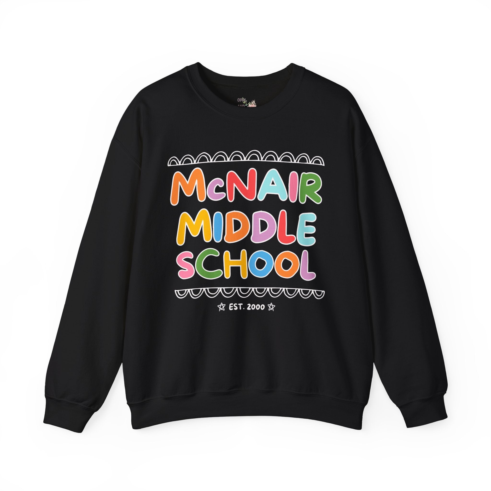 McNair Middle School Sweatshirt: Rainbow Letters | FPS + Opal and June Sweatshirt, Fayetteville Public Schools - Opal and June