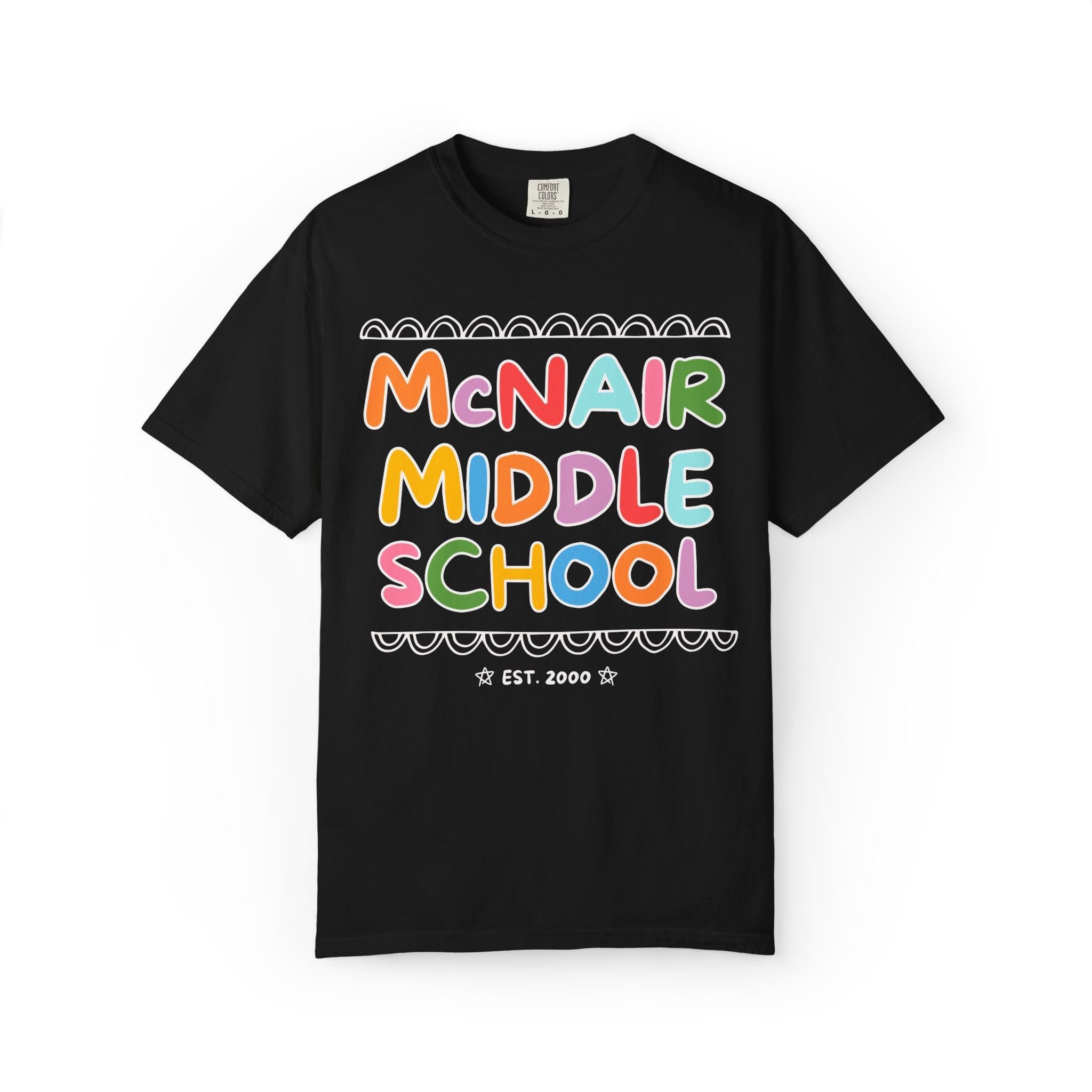 McNair Middle School Tee Shirt: Rainbow Letters | FPS + Opal and June Tee Shirt, Fayetteville Public Schools - Opal and June