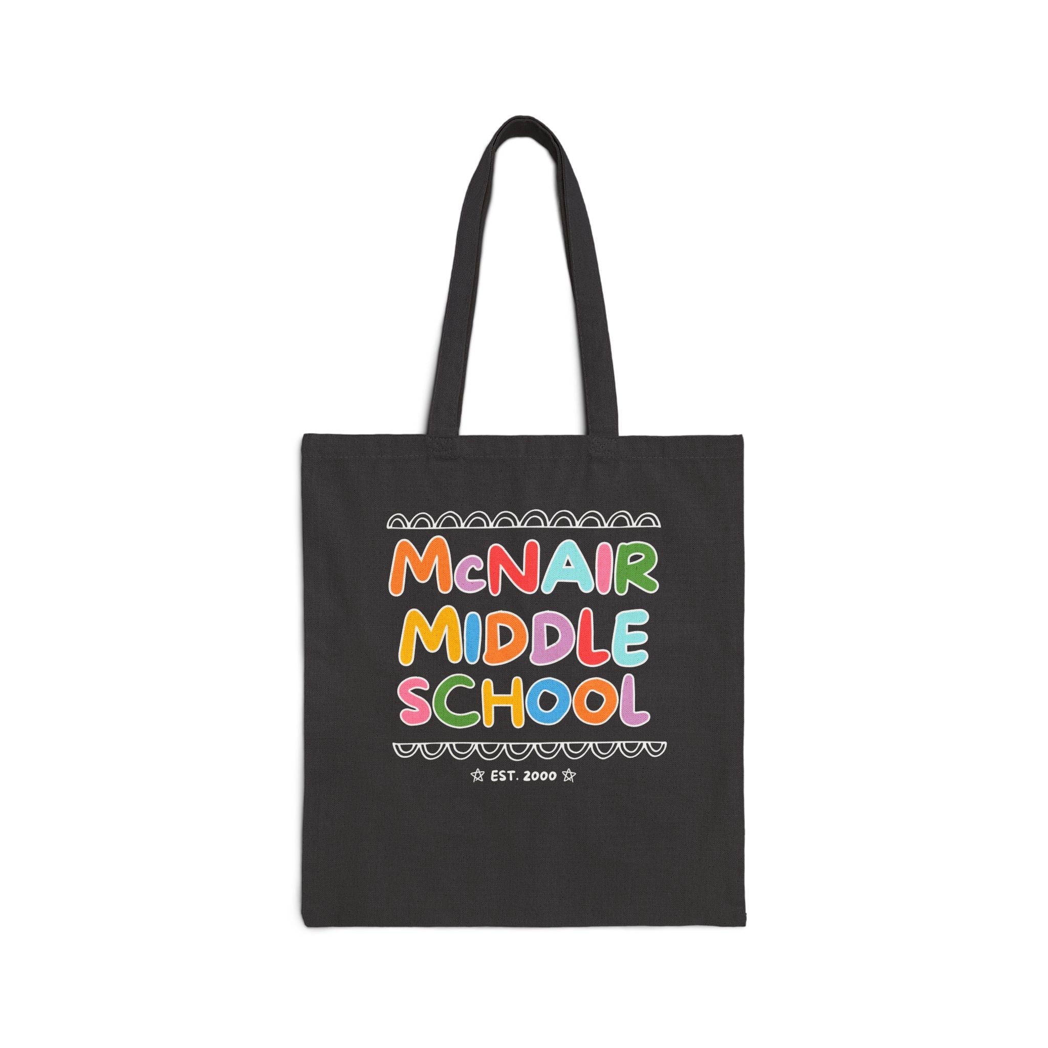 McNair Middle School Tote Bag: Rainbow Letters | FPS + Opal and June Tote Bag, Fayetteville Public Schools - Opal and June