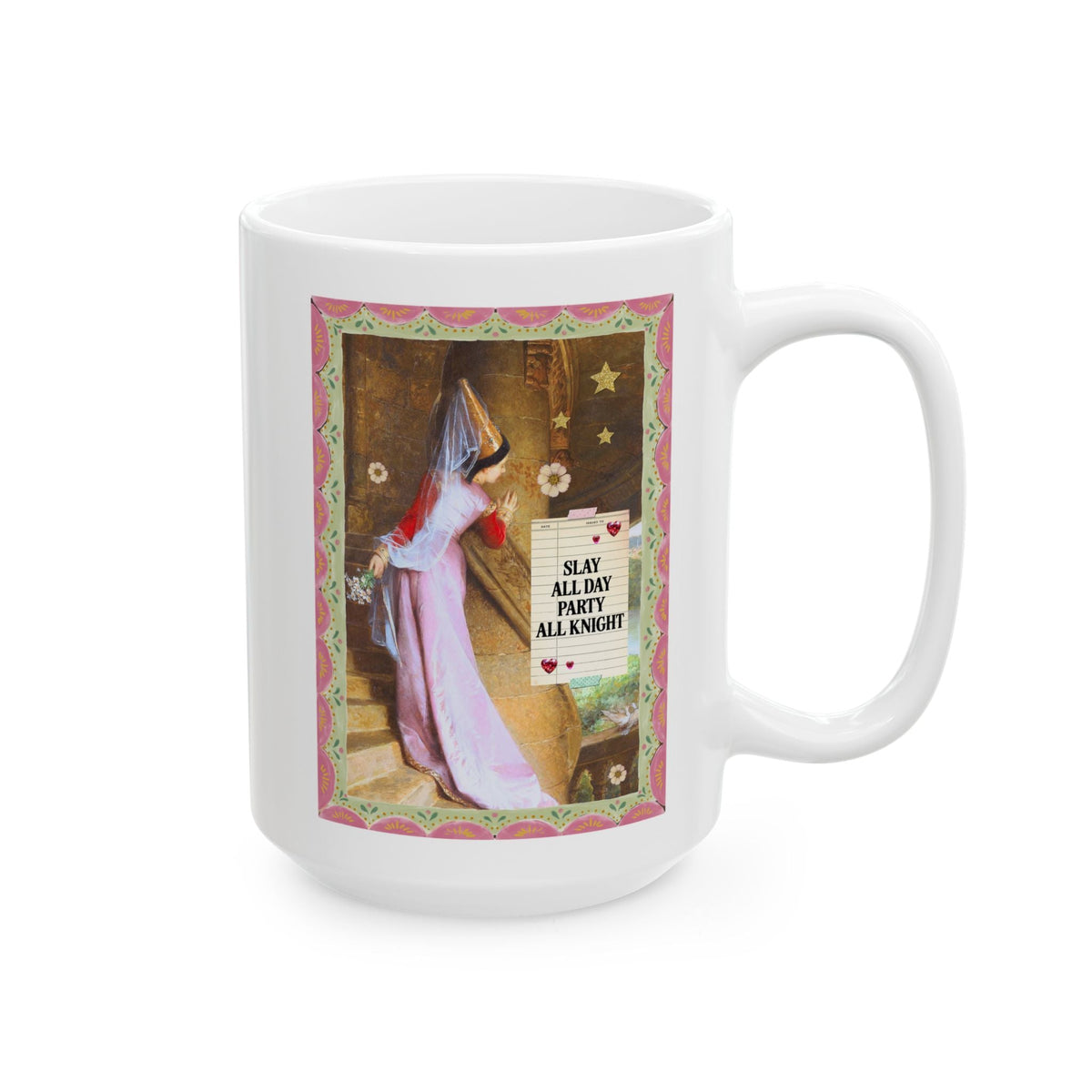 Medieval Bachelorette Party Coffee Mug with Famous Painting, Cute Whimsical Wedding Weekend Gift for Bride and Bridesmaids, Maid of Honor - Opal and June