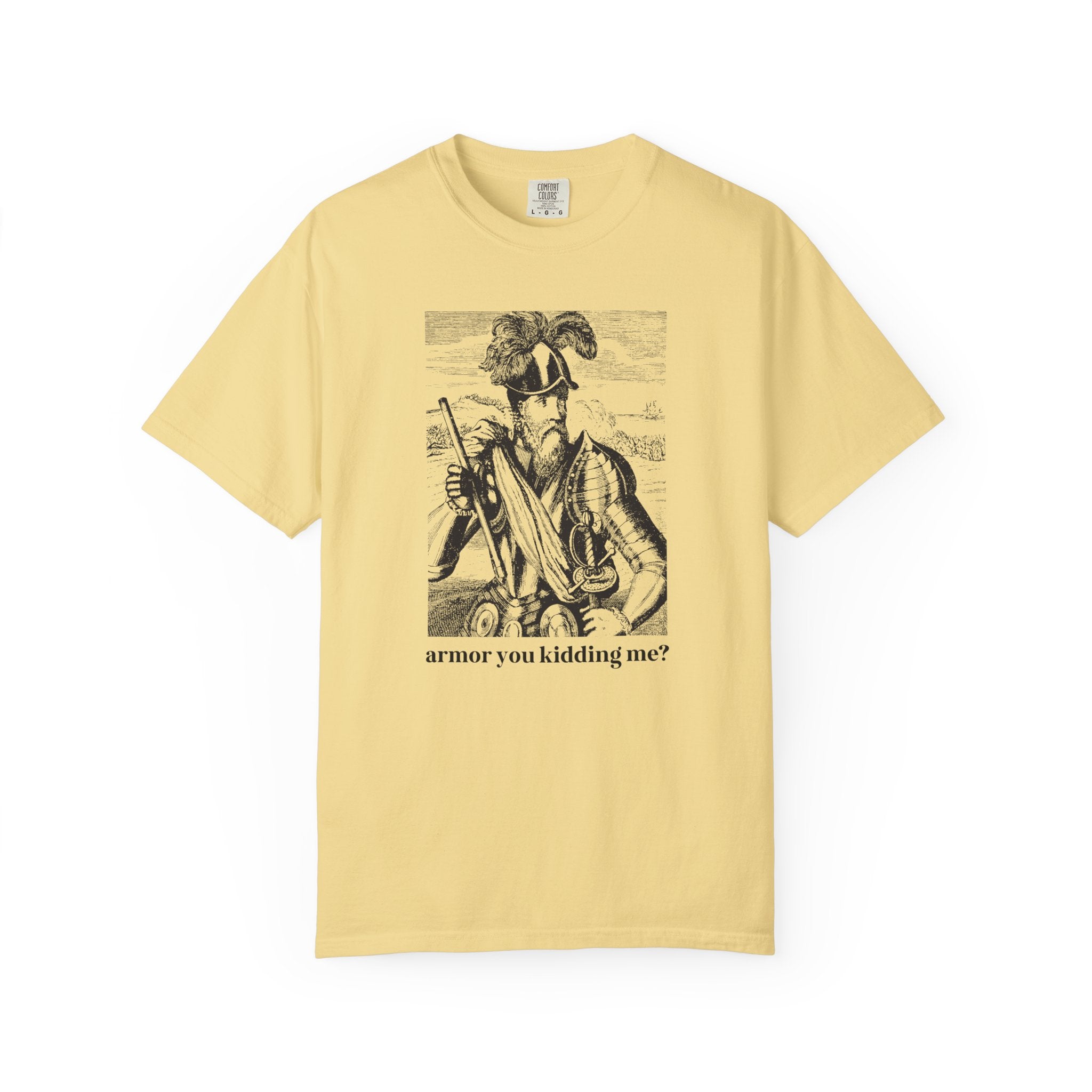 Medieval History Buff Tee Shirt with Funny Saying: Armor You Kidding Me? Silly Goblincore T-Shirt with Knight in Armor, History Teacher Gift - Opal and June