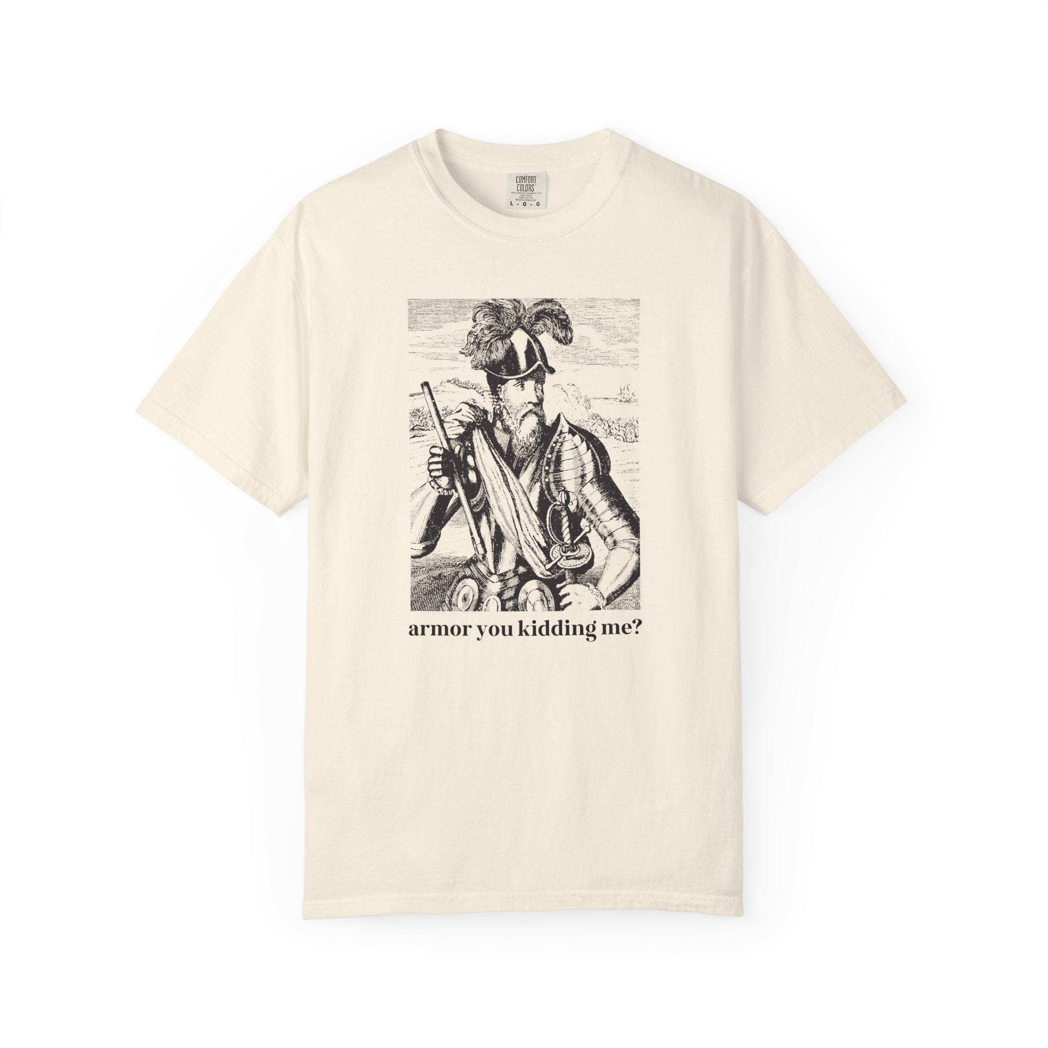 Medieval History Buff Tee Shirt with Funny Saying: Armor You Kidding Me? Silly Goblincore T-Shirt with Knight in Armor, History Teacher Gift - Opal and June