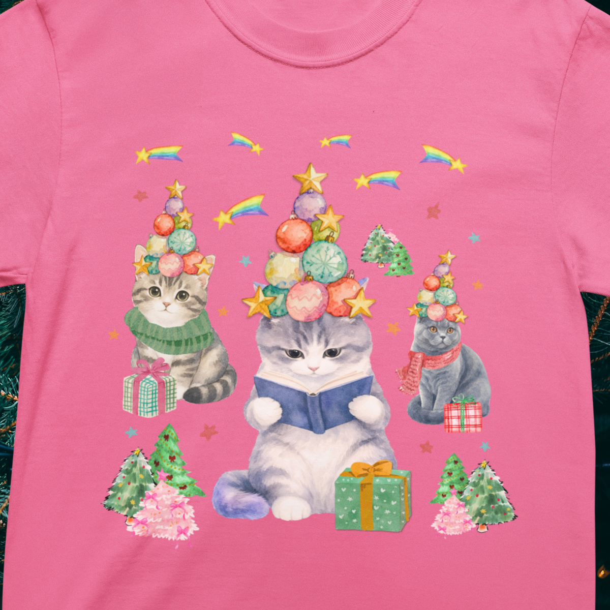 Bookish Cat Christmas Tee Shirt