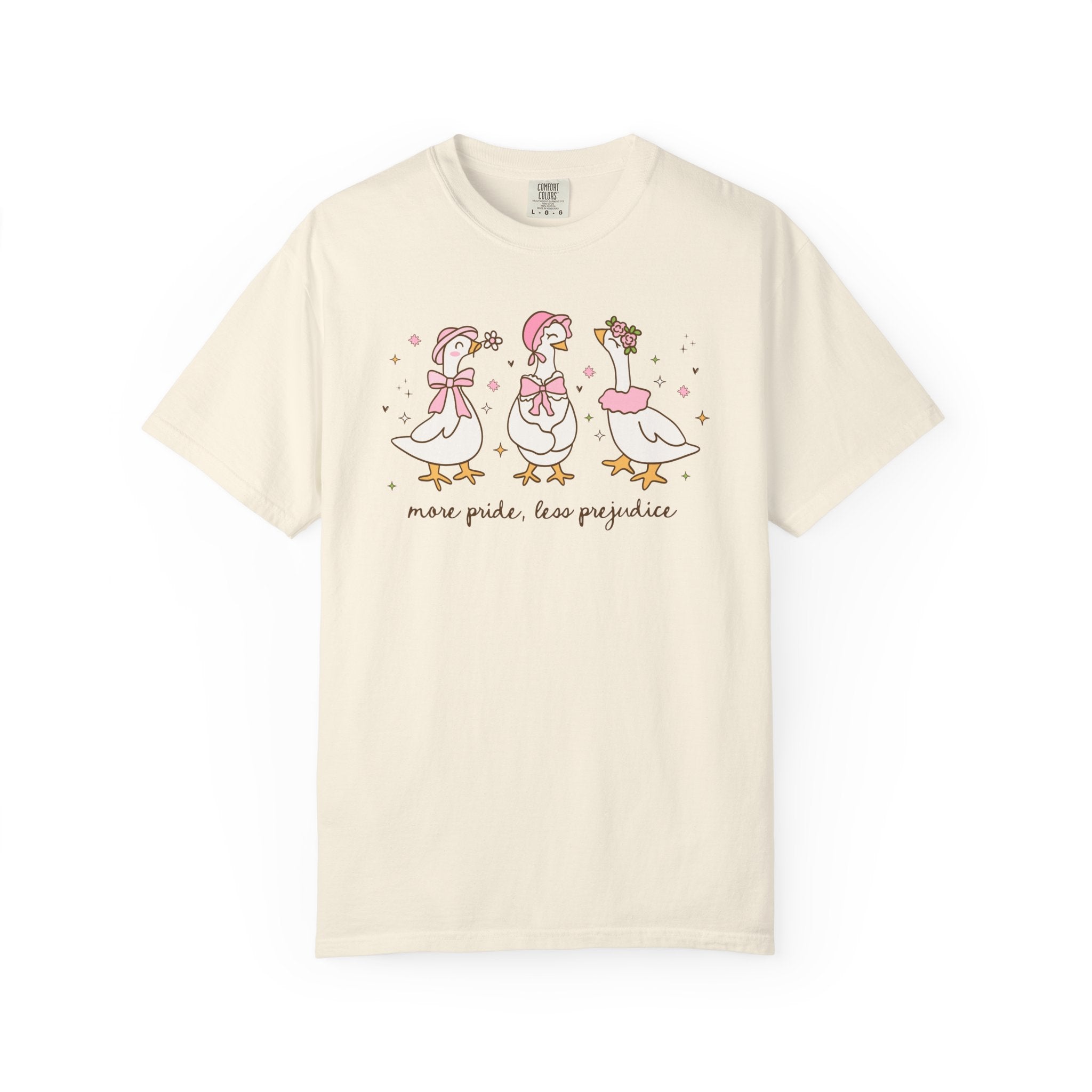 More Pride Less Prejudice: Cute Bookish Pride Month T-Shirt for LGBTQ Ally, Book Lover Gift Idea for Lesbian, Silly Goose, Jane Austen Tee - Opal and June