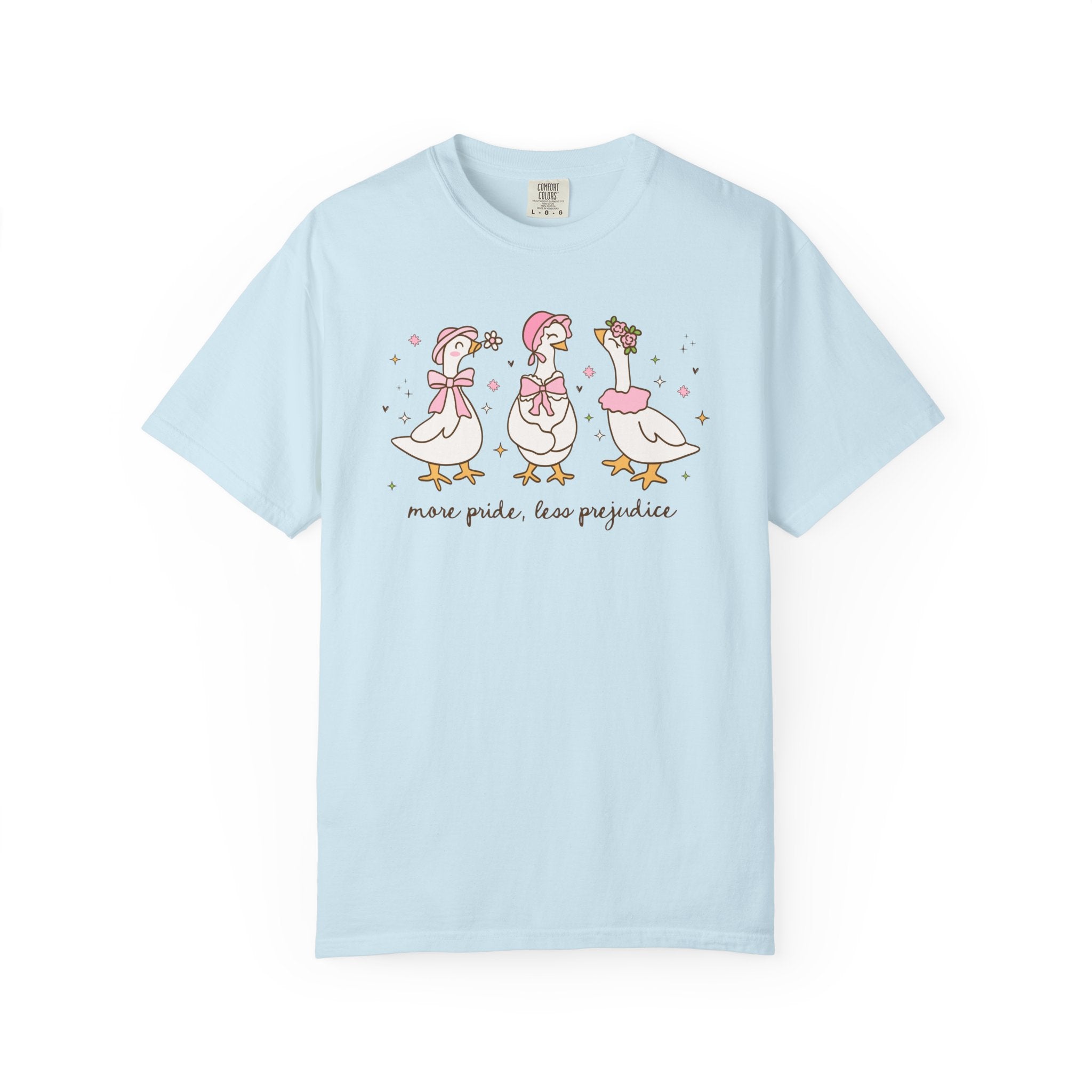 More Pride Less Prejudice: Cute Bookish Pride Month T-Shirt for LGBTQ Ally, Book Lover Gift Idea for Lesbian, Silly Goose, Jane Austen Tee - Opal and June