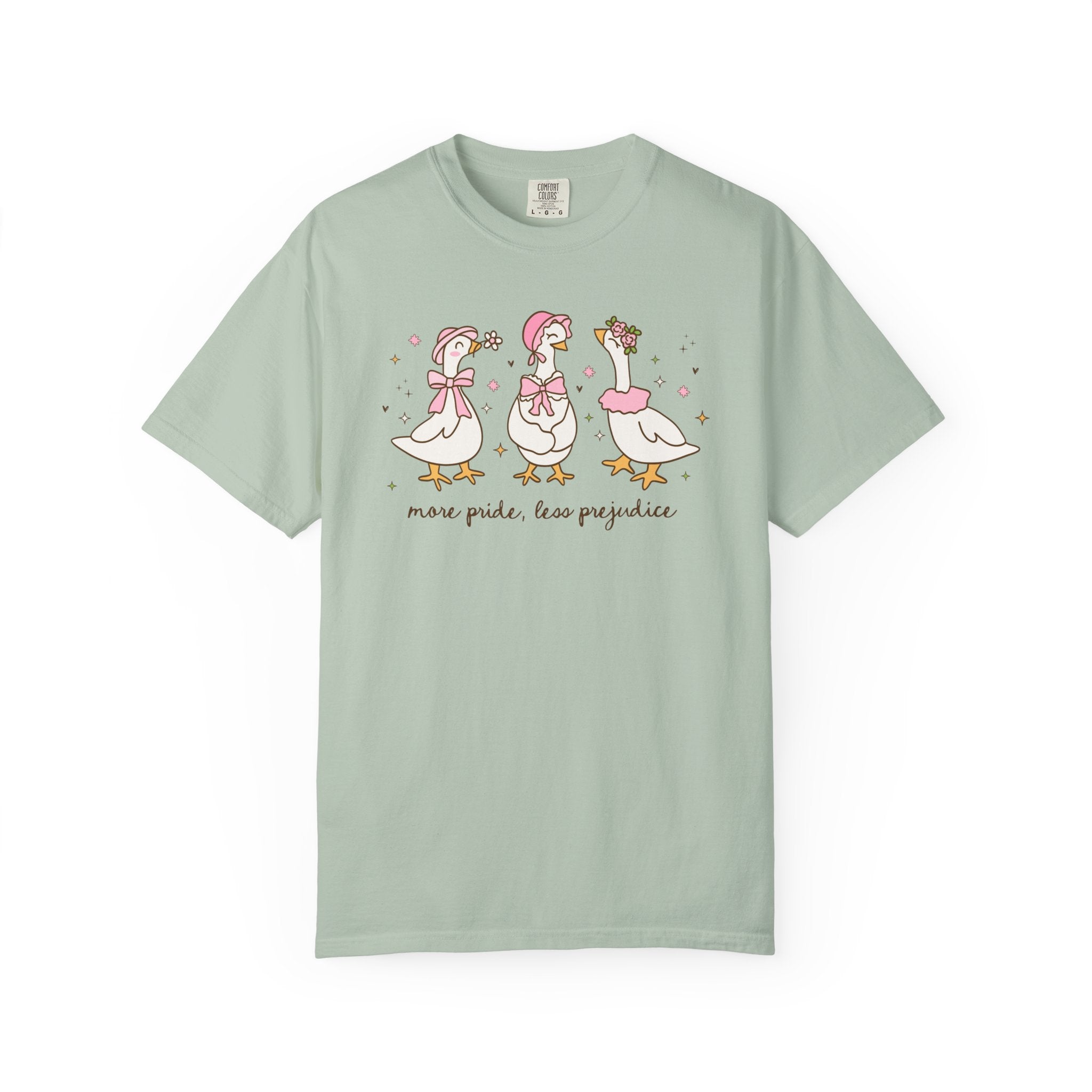 More Pride Less Prejudice: Cute Bookish Pride Month T-Shirt for LGBTQ Ally, Book Lover Gift Idea for Lesbian, Silly Goose, Jane Austen Tee - Opal and June