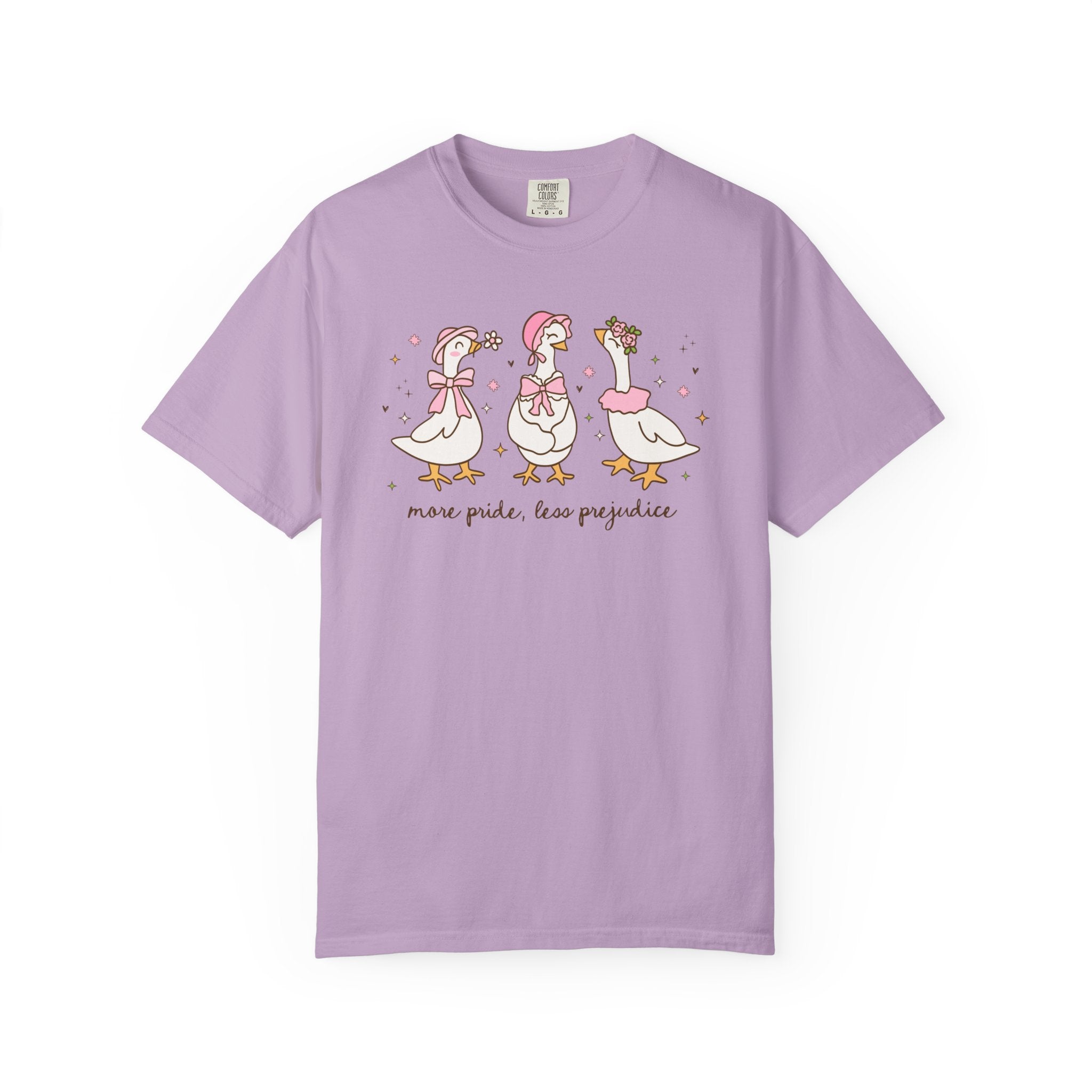 More Pride Less Prejudice: Cute Bookish Pride Month T-Shirt for LGBTQ Ally, Book Lover Gift Idea for Lesbian, Silly Goose, Jane Austen Tee - Opal and June