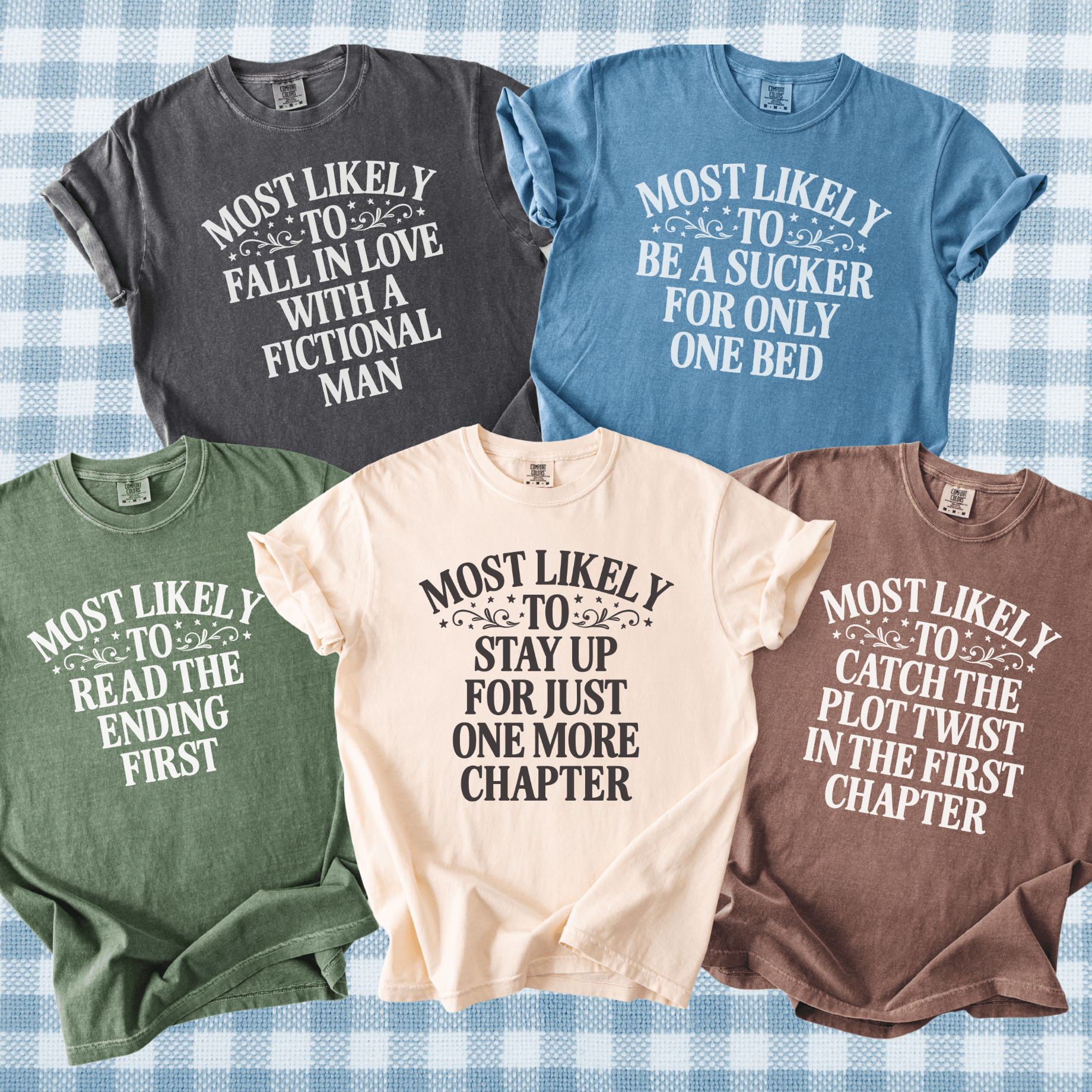 Most Likely to Romance Reader Tee Shirt for Book Lover: Matching Librarian or Bookworm T-Shirt, Only One Bed, One More Chapter Bookish Tee - Opal and June