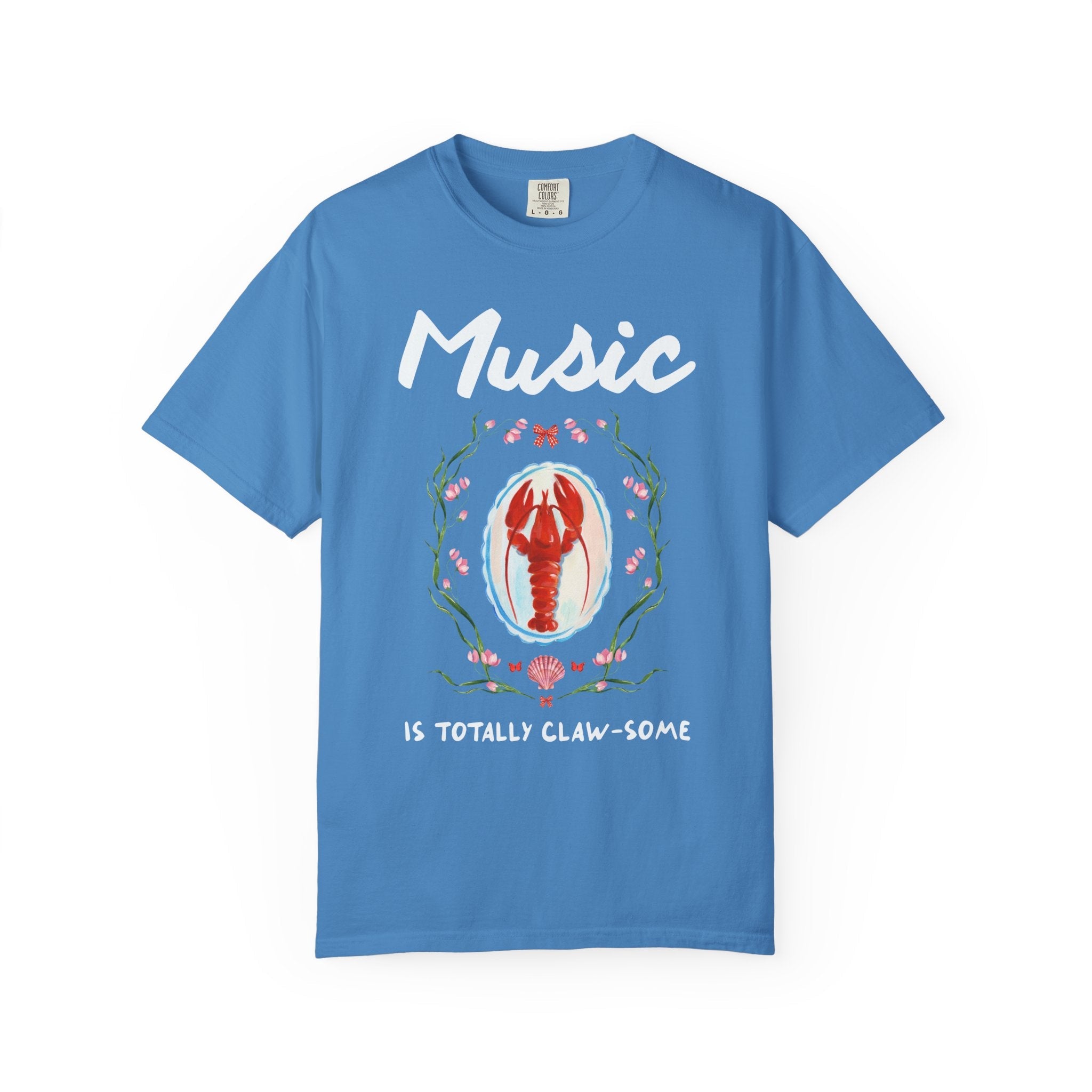 Music is Totally Clawsome: Lobster Teacher Tee Shirt with Flowers, Funny and Colorful Maximalist 90s Aesthetic Back to School T-Shirt - Opal and June