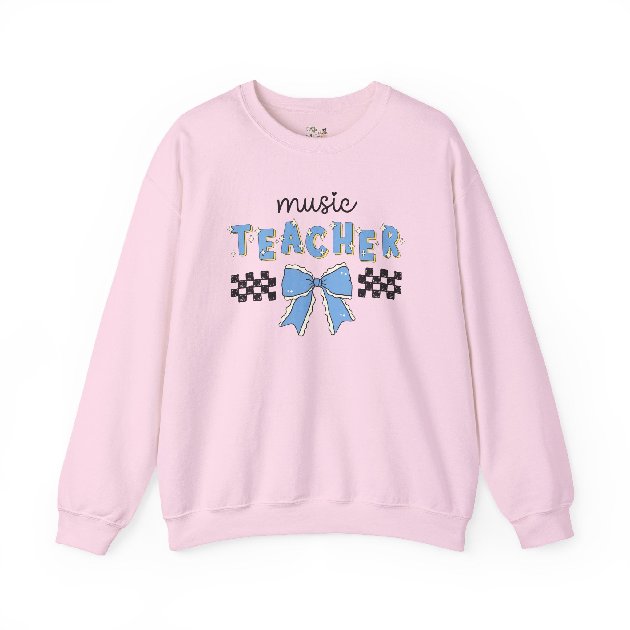 Music Teacher Sweatshirt with Cute Retro Aesthetic Bow, Present for New Music Professor or Music Major Teaching Assistant, Graduation Gift - Opal and June