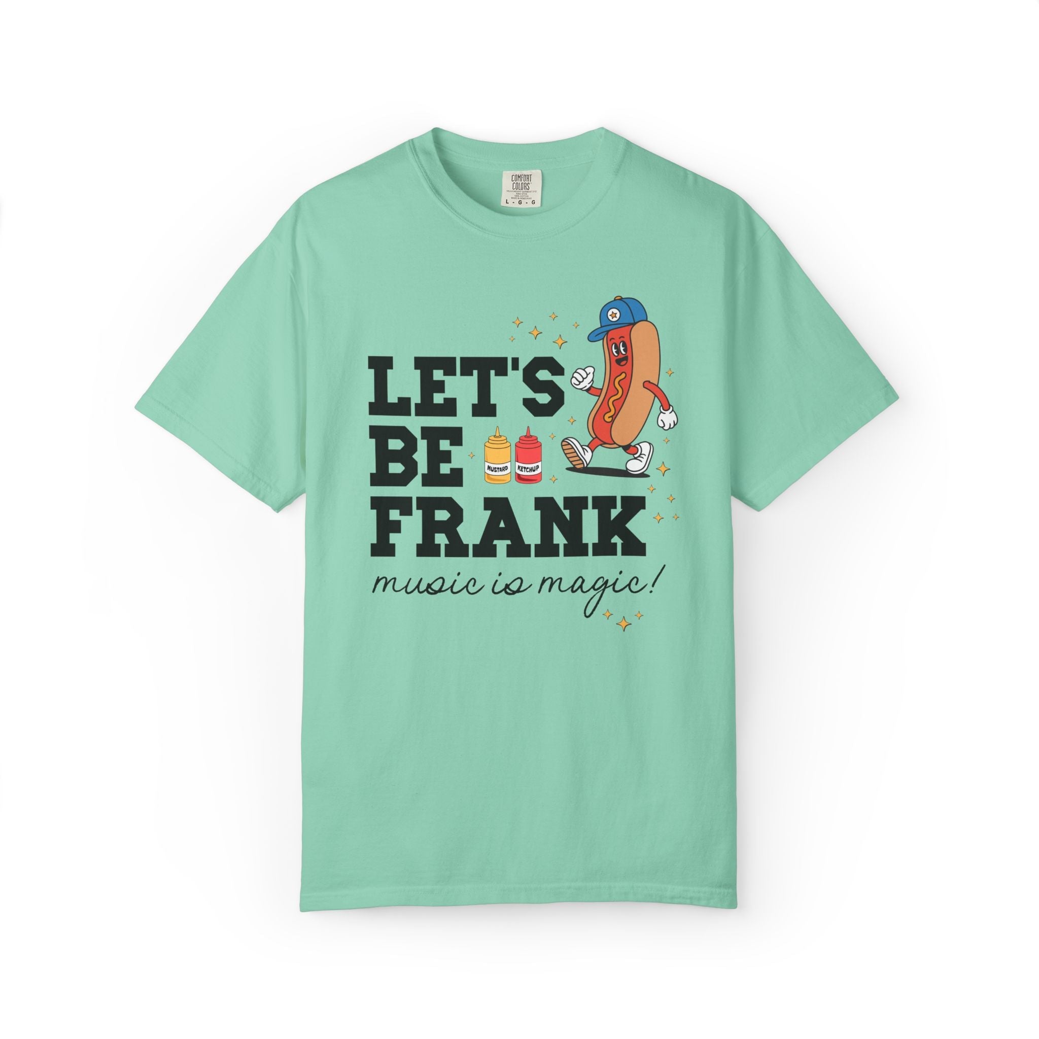 Music Teacher T-Shirt with Hot Dogs: Let's Be Frank, Silly Matching Teacher Tee for Baseball Coach Shirt or Teacher Who Loves Baseball - Opal and June