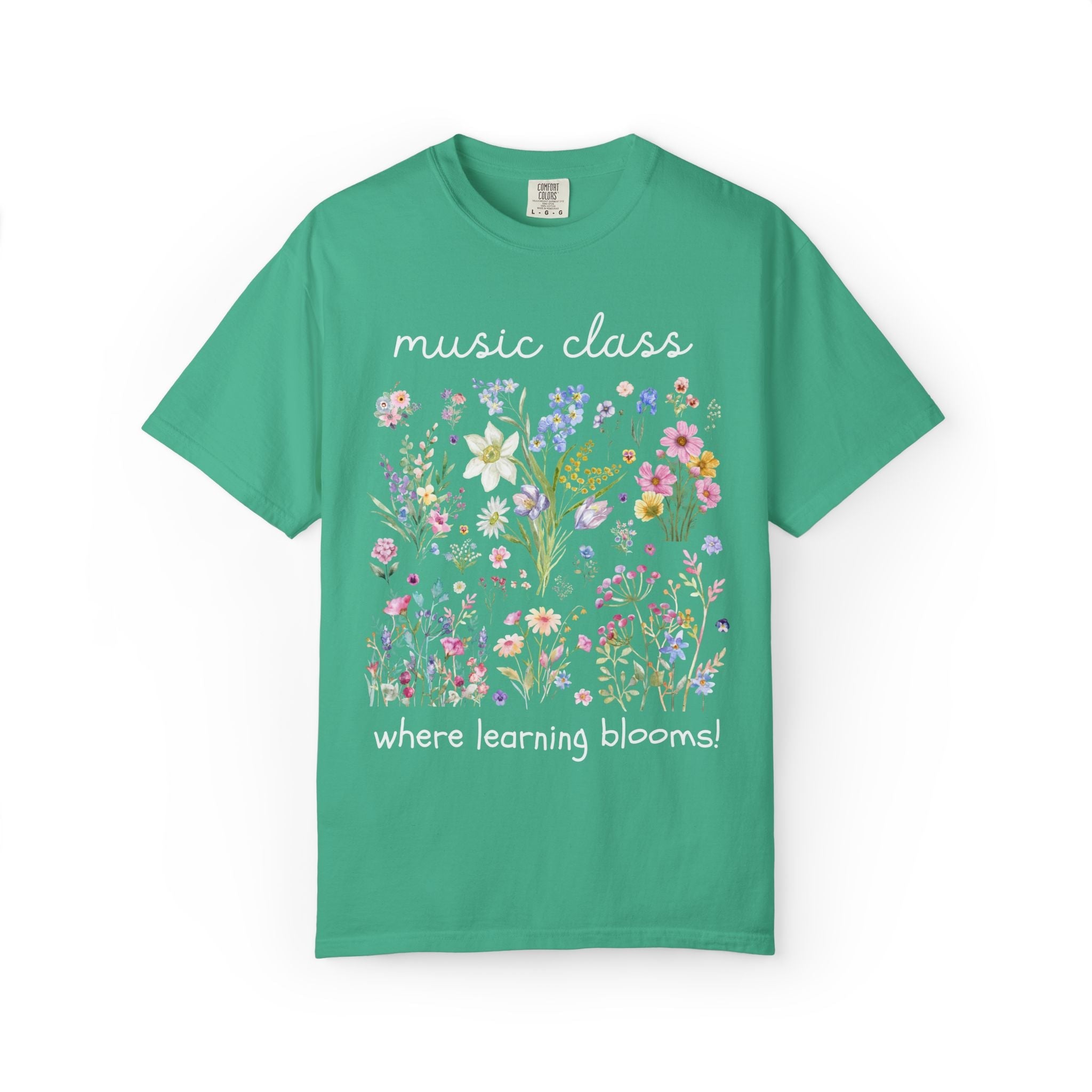 Music Teacher Vintage Botanical Tee Shirt: Where Learning Blooms! | Boho Cottagecore Matching Fairycore T-Shirt with Pressed Flowers, Soft Girl Style - Opal and June