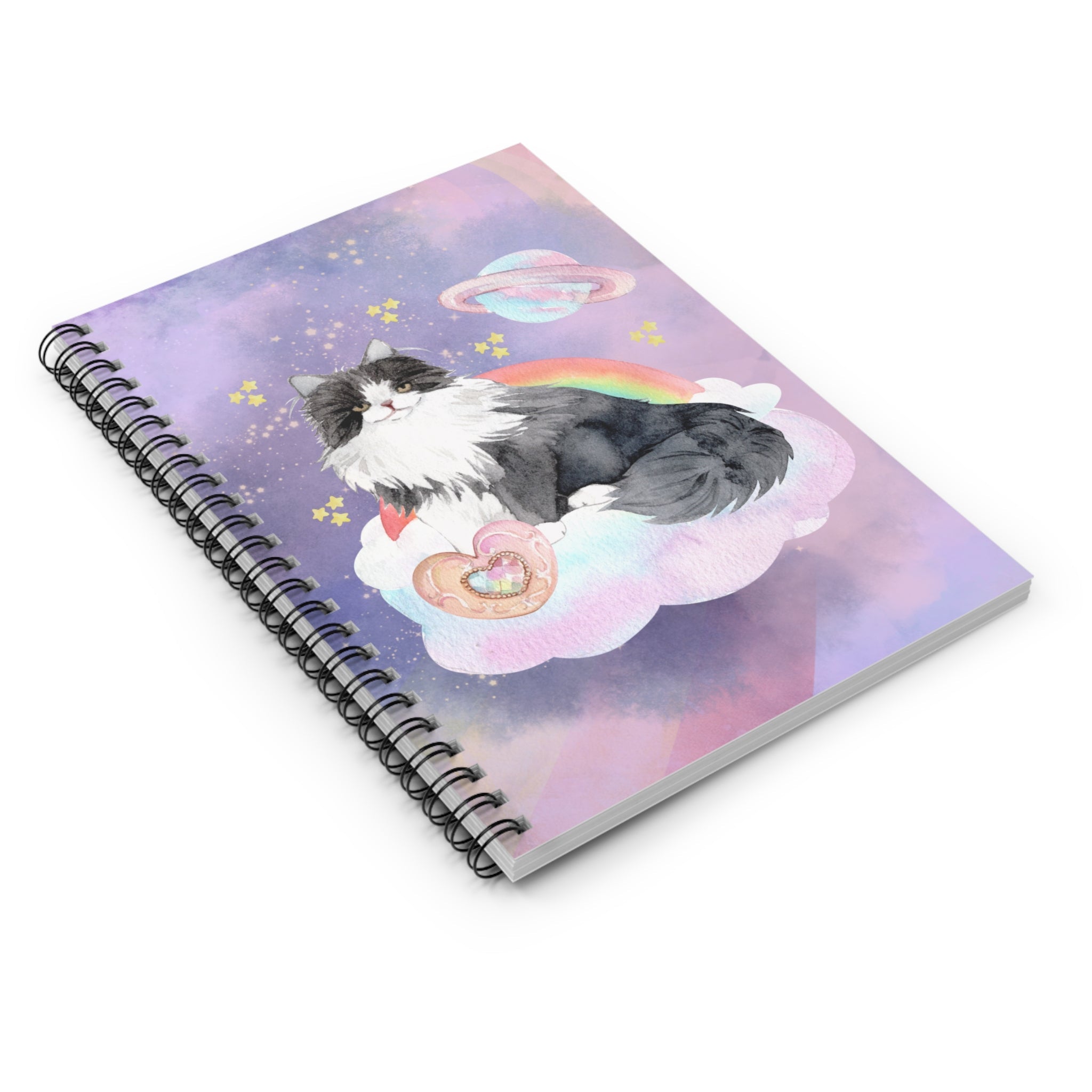 Nineties Aesthetic Space Cat Journal with Mystical Rainbow and Stars - Opal and June