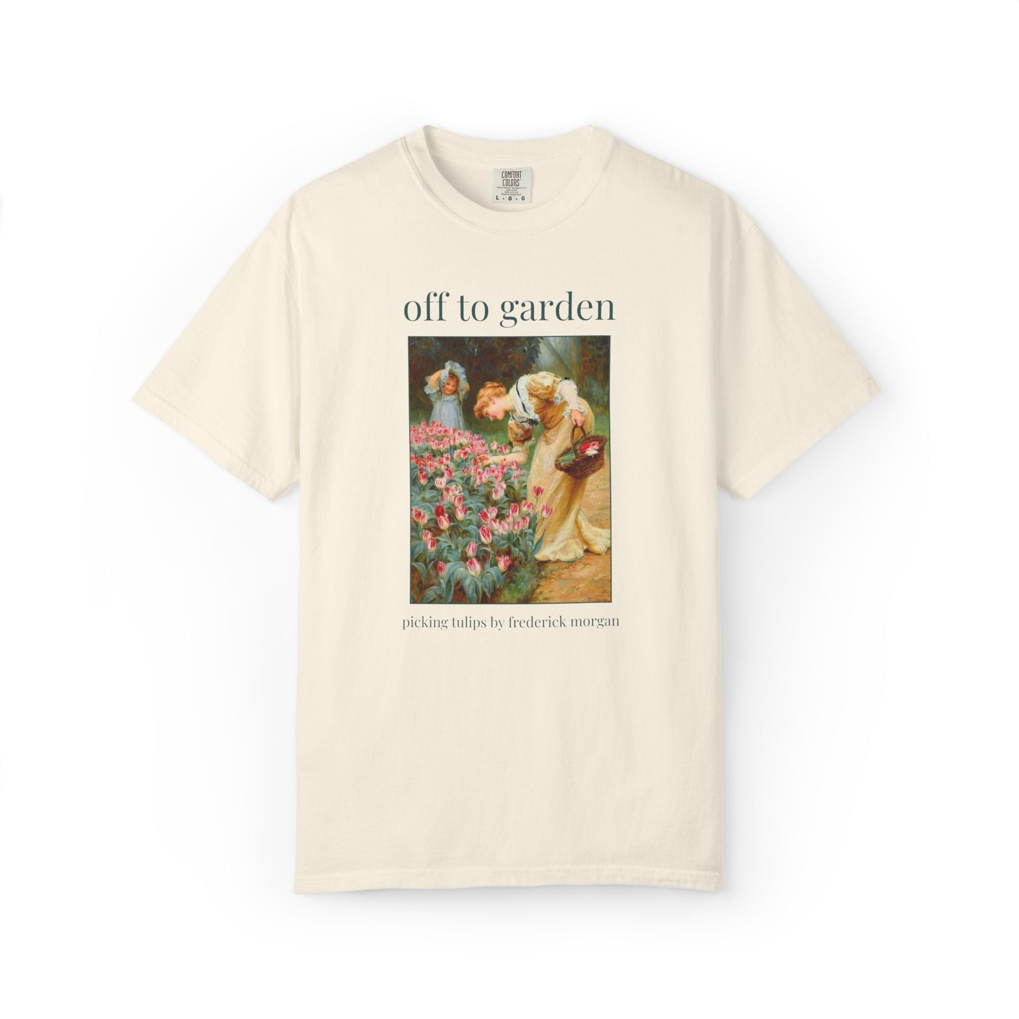 Off to Garden Art History Lover Tee Shirt: Picking Tulips by Frederick Morgan, 19th Century Art, Gift for Flower Farmer or Flower Gardener - Opal and June