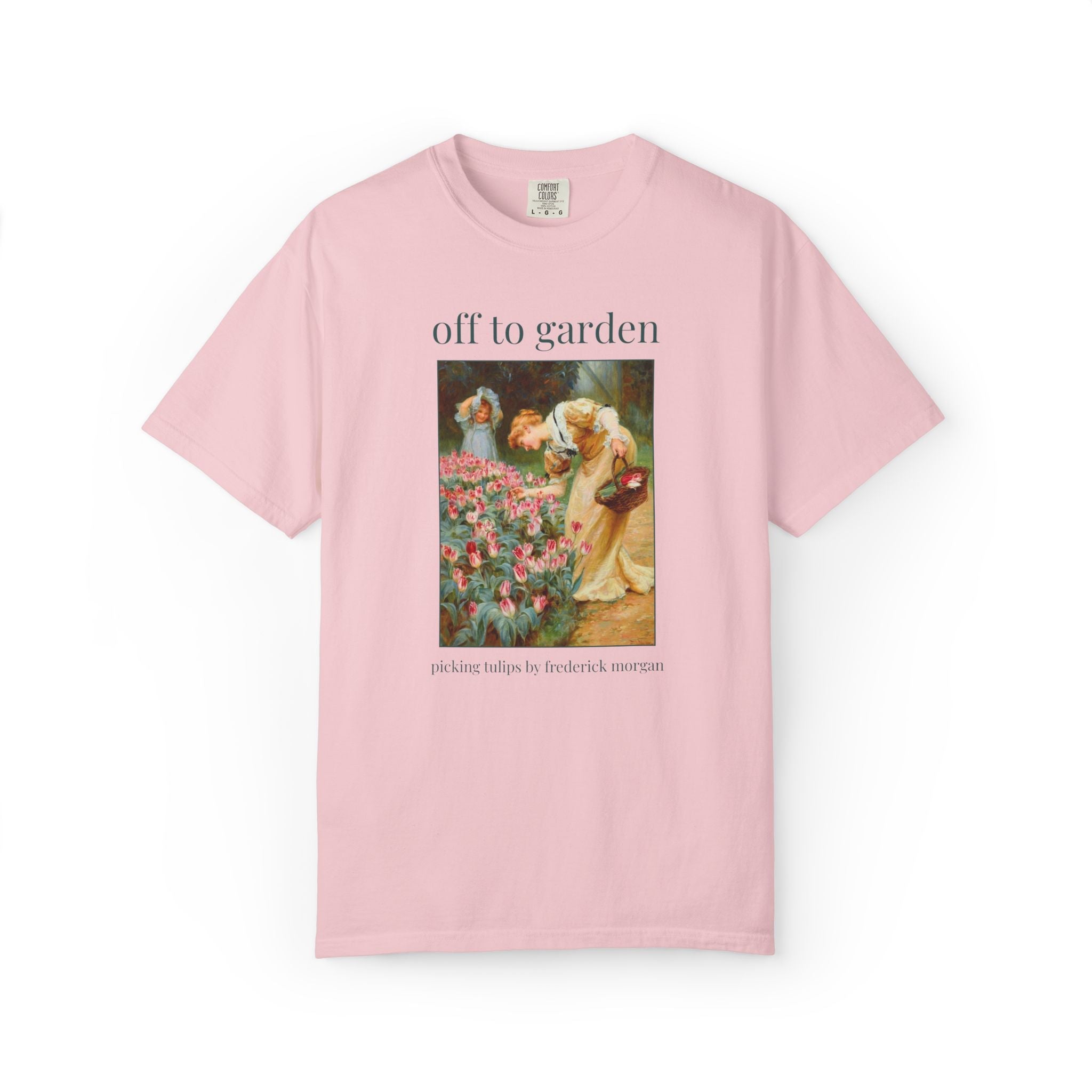 Off to Garden Art History Lover Tee Shirt: Picking Tulips by Frederick Morgan, 19th Century Art, Gift for Flower Farmer or Flower Gardener - Opal and June