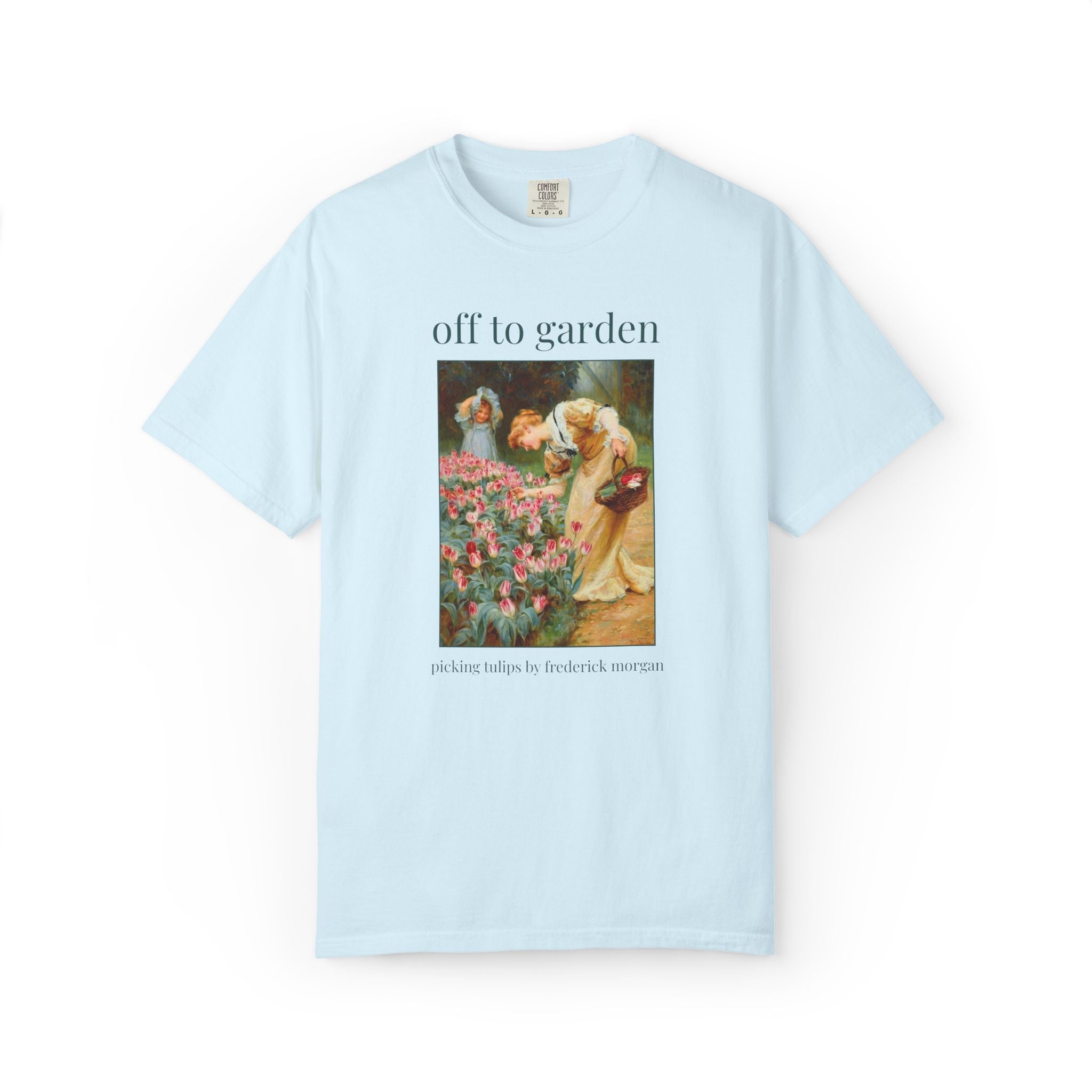 Off to Garden Art History Lover Tee Shirt: Picking Tulips by Frederick Morgan, 19th Century Art, Gift for Flower Farmer or Flower Gardener - Opal and June