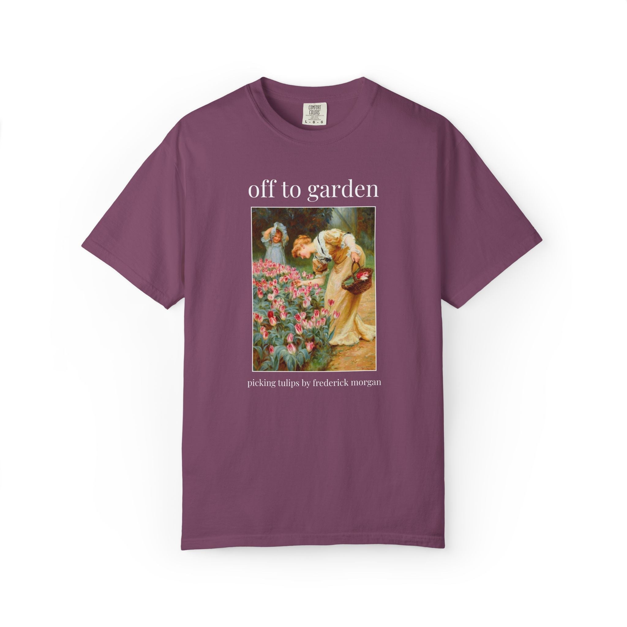 Off to Garden Art History Lover Tee Shirt: Picking Tulips by Frederick Morgan, 19th Century Art, Gift for Flower Farmer or Flower Gardener - Opal and June