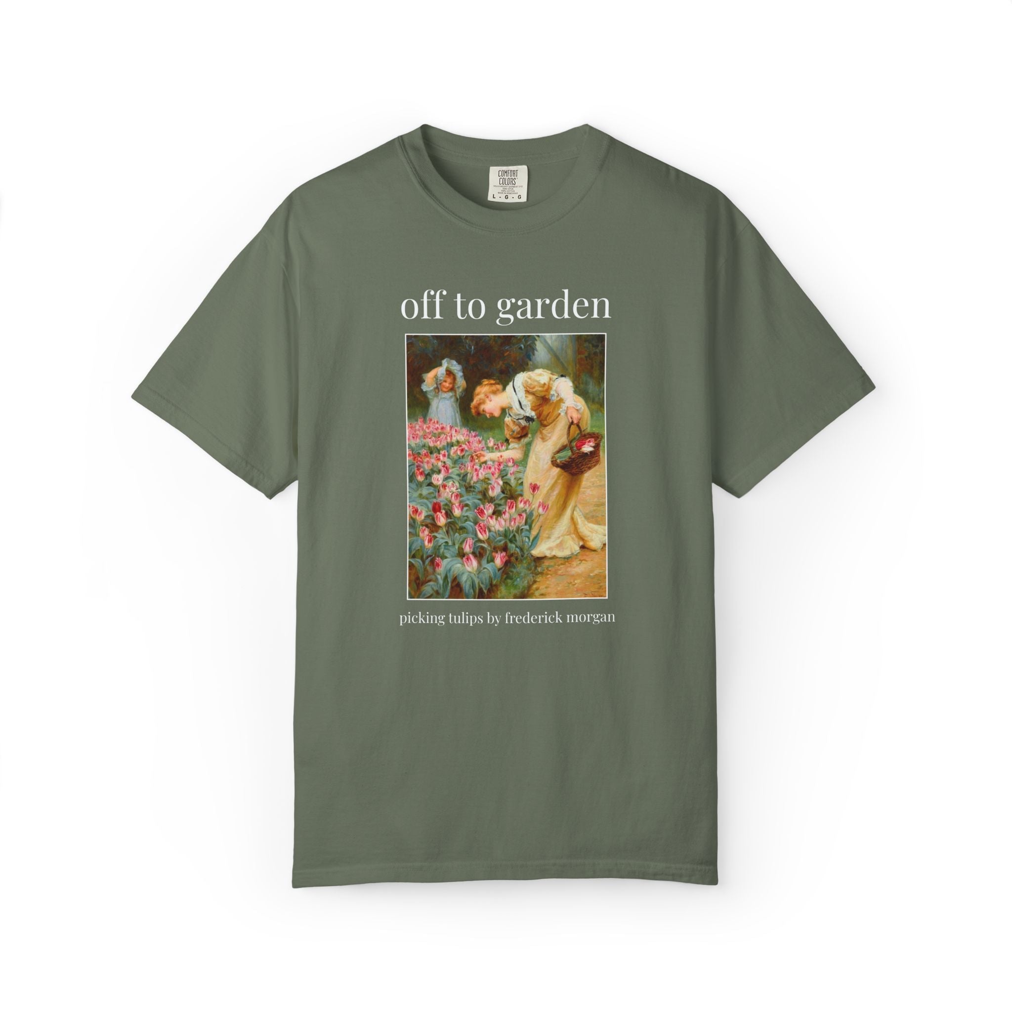 Off to Garden Art History Lover Tee Shirt: Picking Tulips by Frederick Morgan, 19th Century Art, Gift for Flower Farmer or Flower Gardener - Opal and June