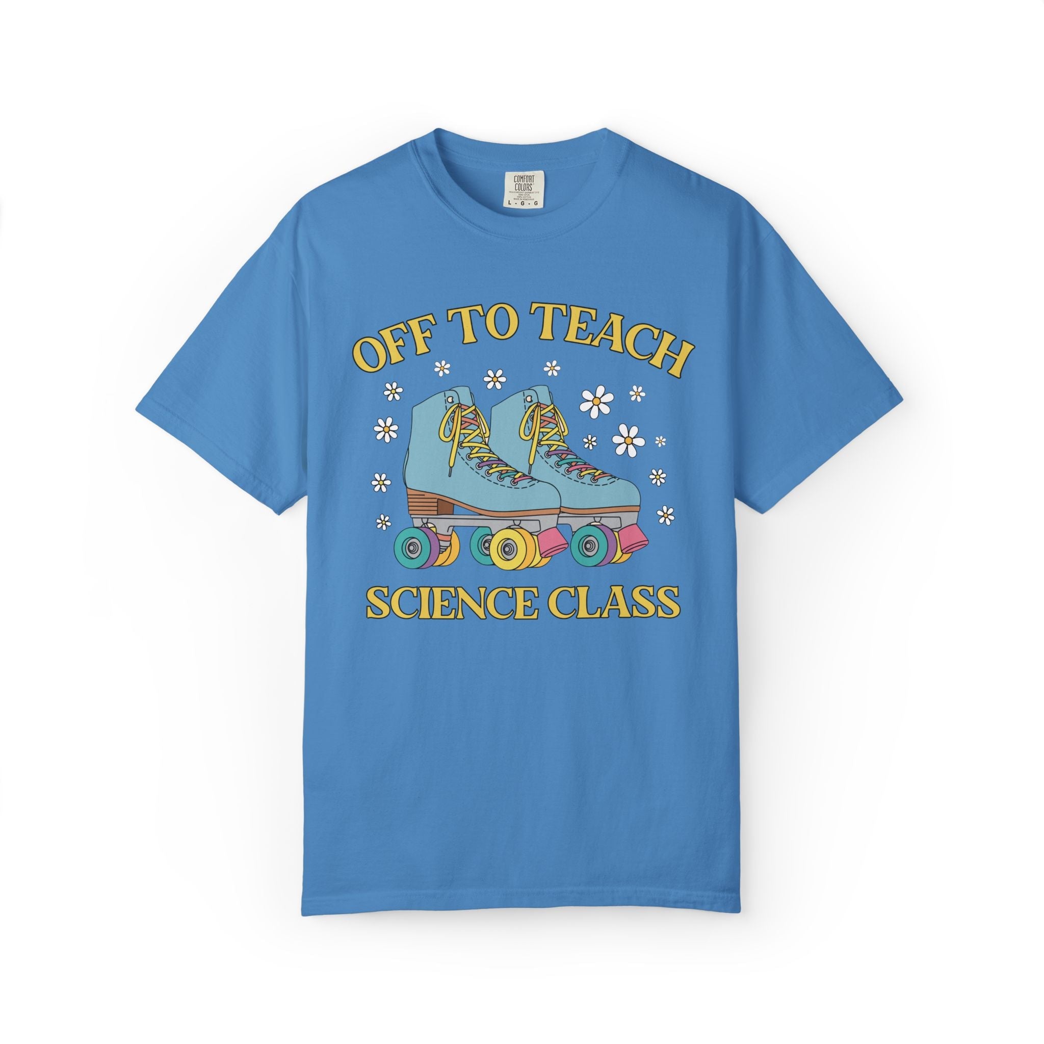 Off to Teach Rollerskating Teacher Tee Shirt with Groovy Flowers: Cute Nostalgic Matching Teacher Tee for Back to School, New Teacher Gift - Opal and June