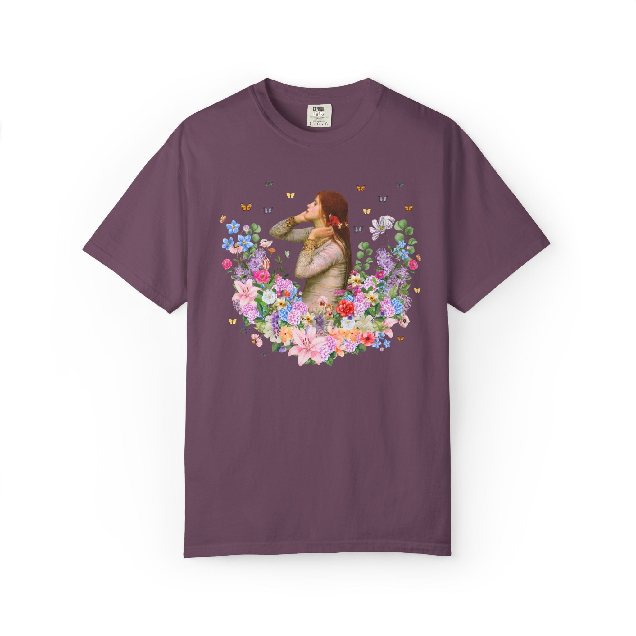 Ophelia by John William Waterhouse: Art History Tee Shirt for Book Lover, William Shakespeare Hamlet English Teacher T-Shirt with Flowers - Opal and June