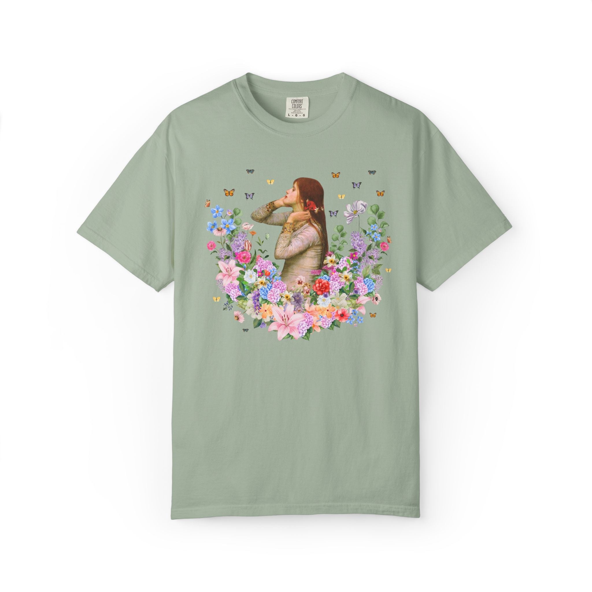 Ophelia by John William Waterhouse: Art History Tee Shirt for Book Lover, William Shakespeare Hamlet English Teacher T-Shirt with Flowers - Opal and June