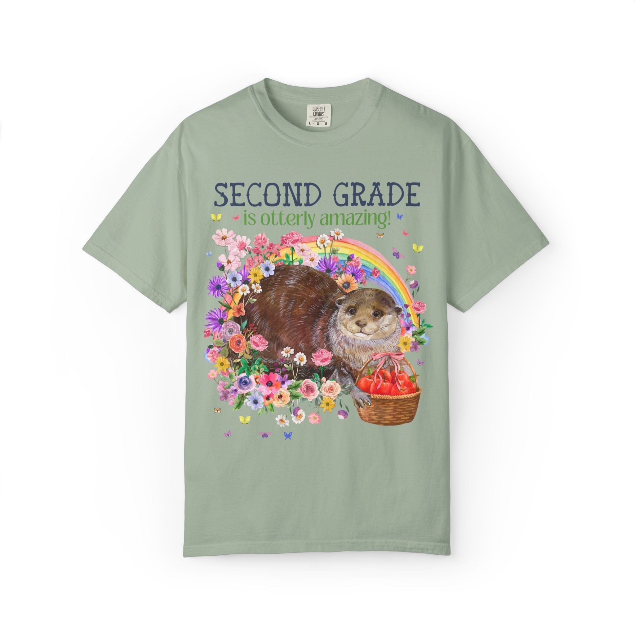 Otterly Amazing Grade Level Matching Teacher Tee Shirt with Flowers and a Rainbow: Colorful Maximalist Back to School Speech Teacher Tee - Opal and June