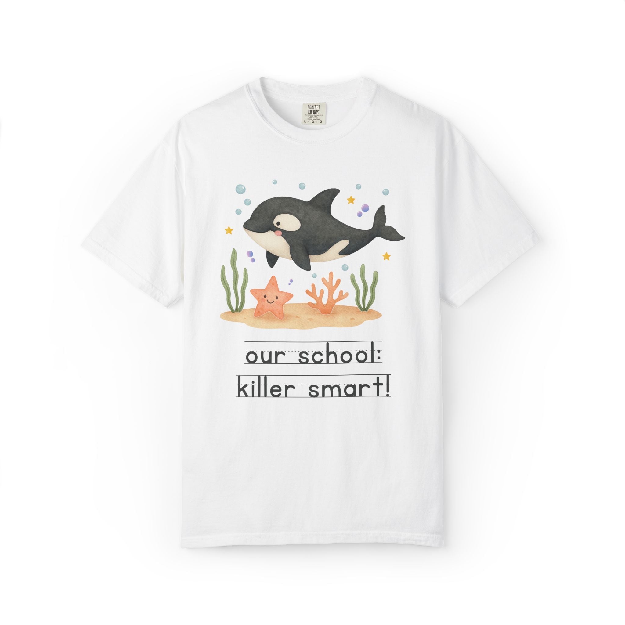 Our School: Killer Smart Matching Teacher Tee Shirt for Back to School or Testing Day, Cute and Nostalgic Ocean Animal Orca Whale - Opal and June