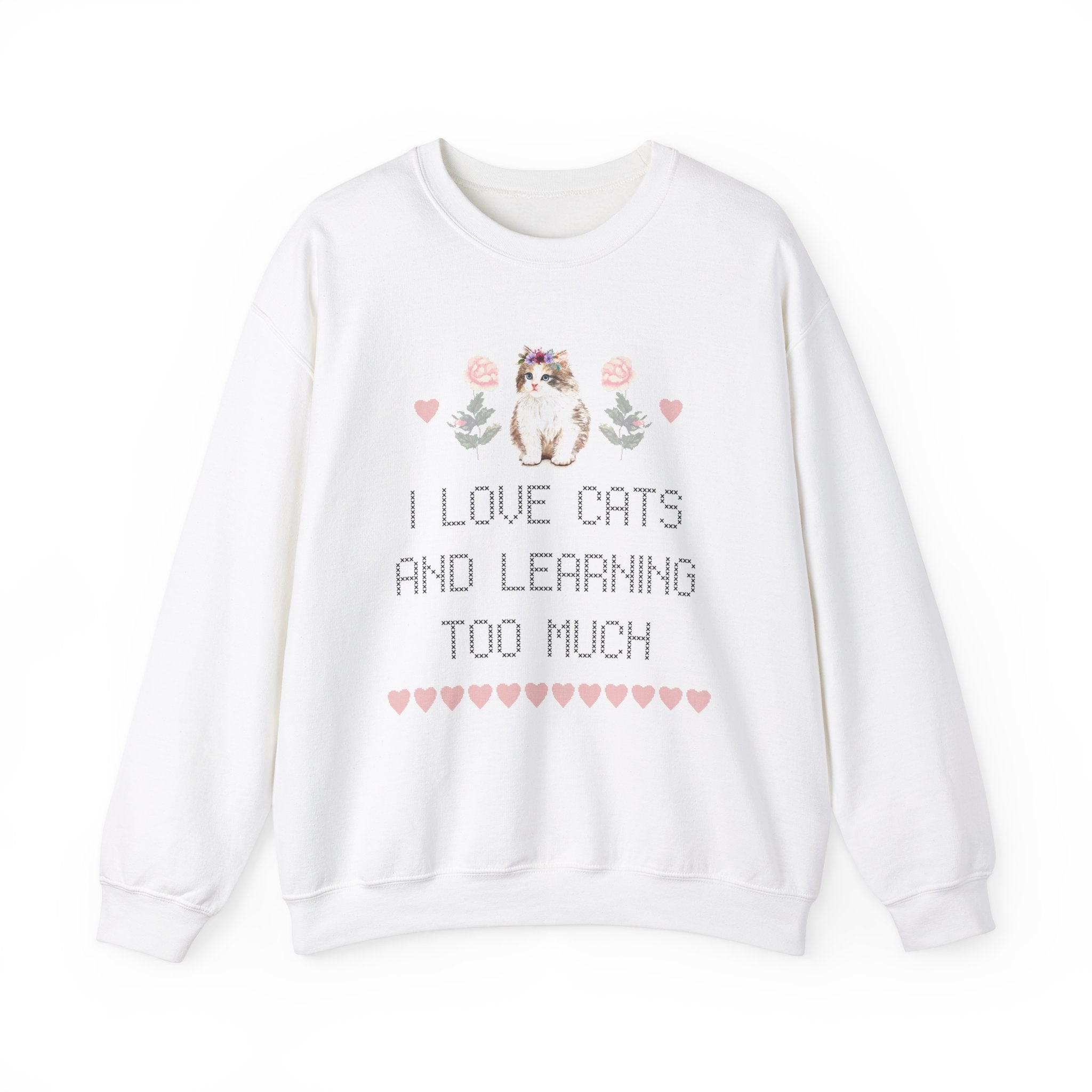 Over - Educated Feminist: Sweatshirt for Under - Loved Millennial Cat Lovers | Cute Women's Rights Sweatshirt, Retro Cross Stitch Style - Opal and June