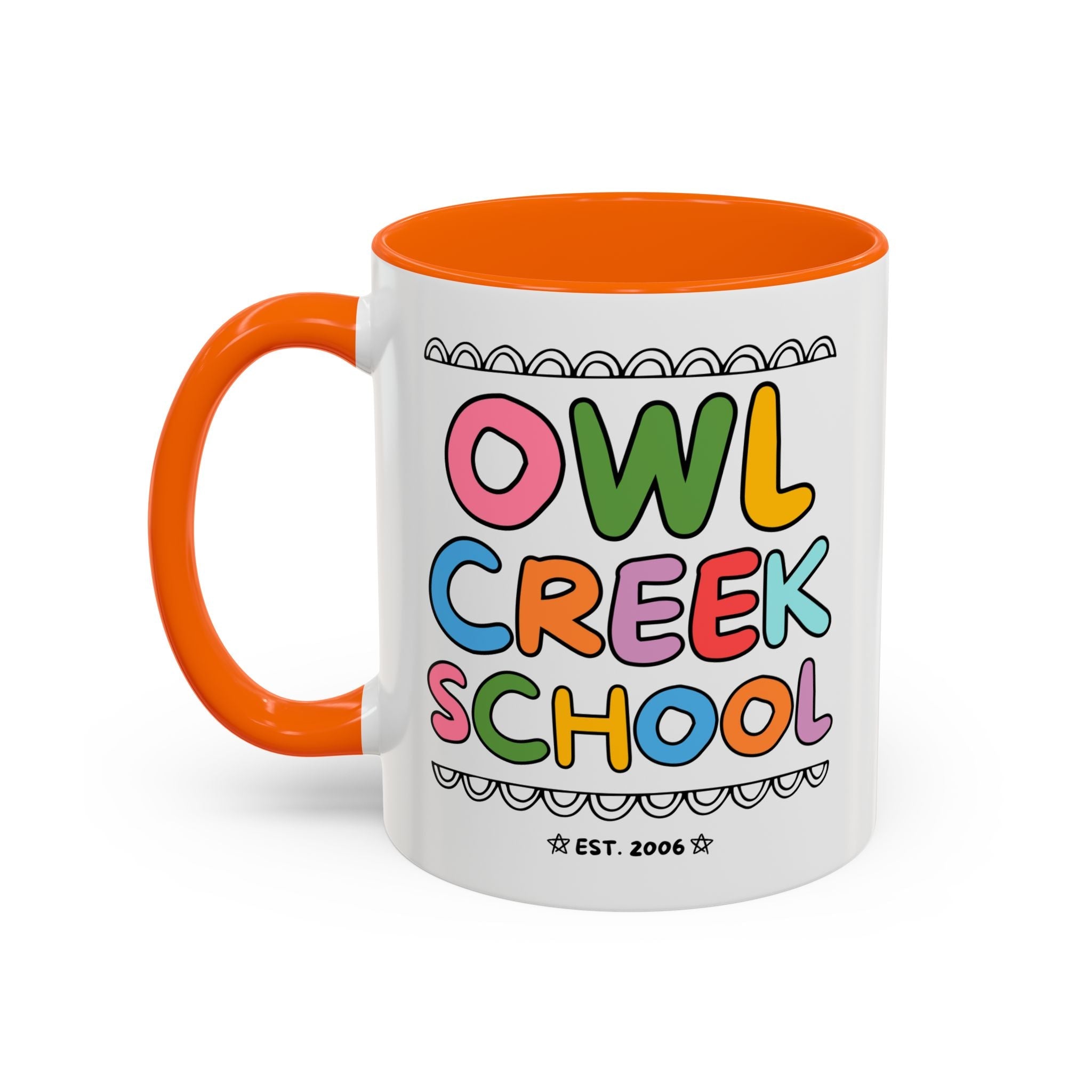 Owl Creek Elementary School 11 Oz Coffee Mug: Rainbow Letters - Opal and June