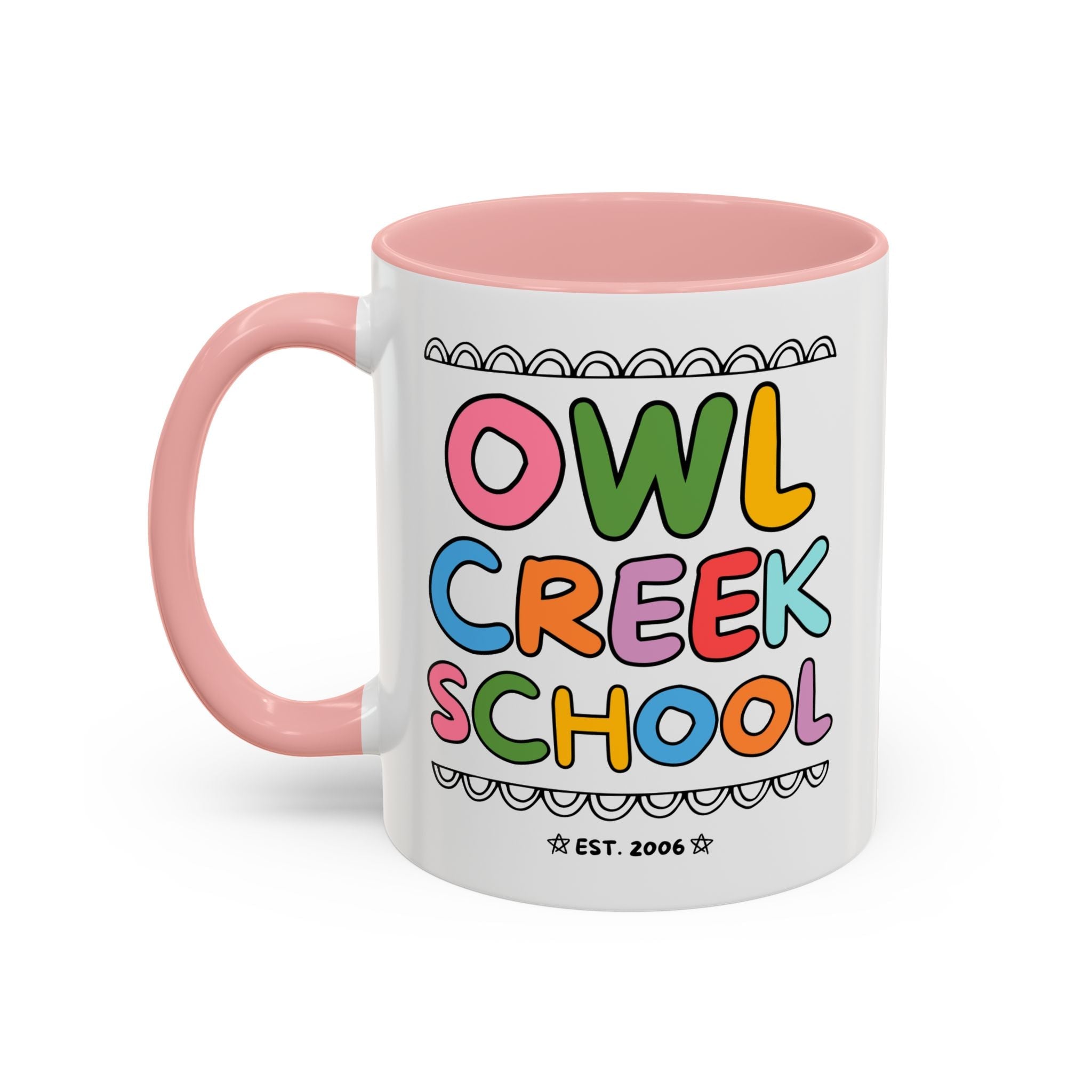 Owl Creek Elementary School 11 Oz Coffee Mug: Rainbow Letters - Opal and June