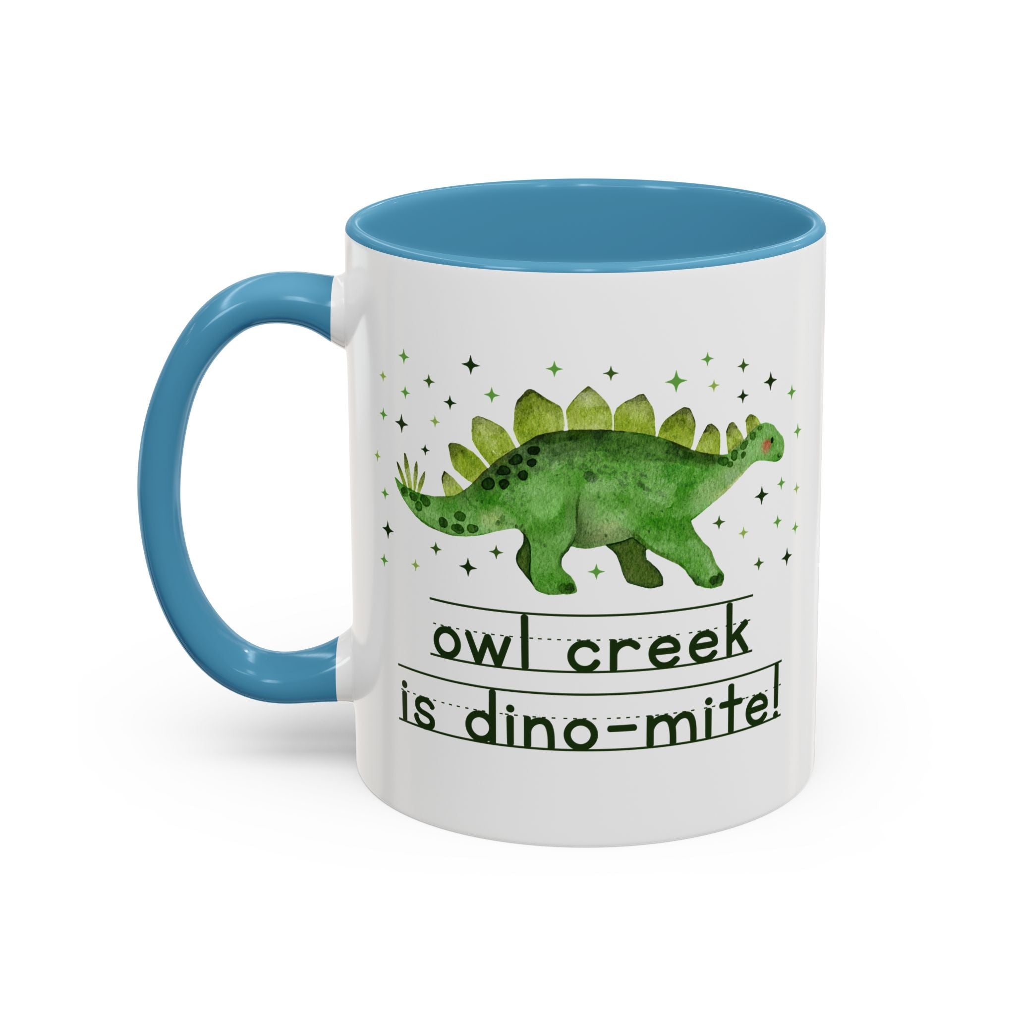 Owl Creek Elementary School Coffee Mug: Owl Creek is Dino - Mite! | FPS + Opal and June 11 Oz Coffee Mug, Fayetteville Public Schools - Opal and June