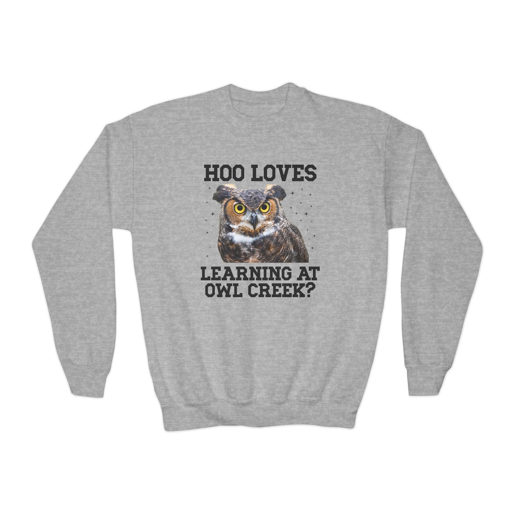 Owl Creek Elementary School Kids Sweatshirt: Hoo Loves Learning at Owl Creek? - Opal and June