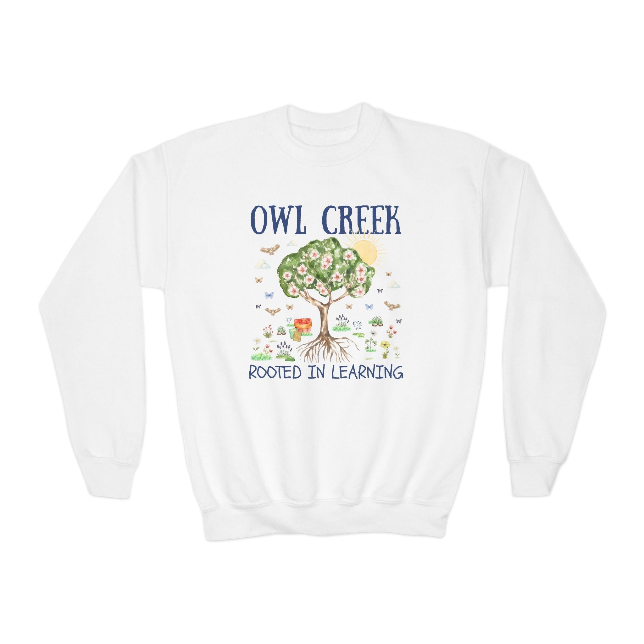 Owl Creek Elementary School Kids Sweatshirt: Rooted in Learning | FPS + Opal and June Kids Sweatshirt, Fayetteville Public Schools - Opal and June