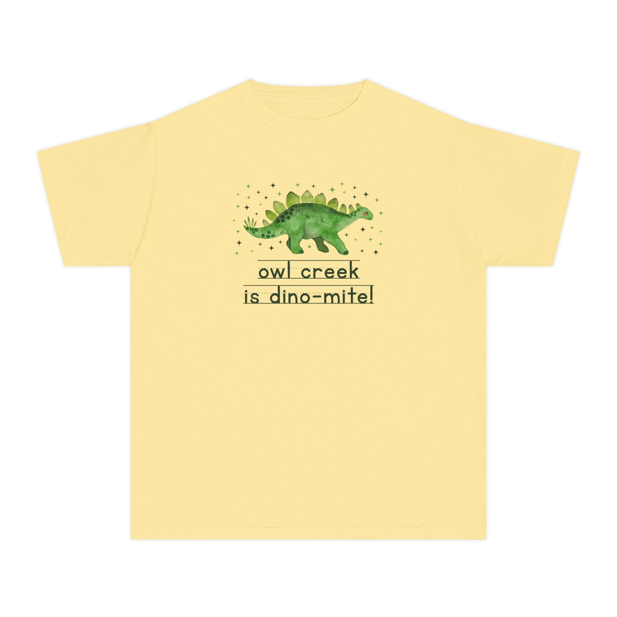 Owl Creek Elementary School Kids Tee Shirt: Owl Creek is Dino - Mite! | FPS + Opal and June Kids Tee Shirt, Fayetteville Public Schools - Opal and June