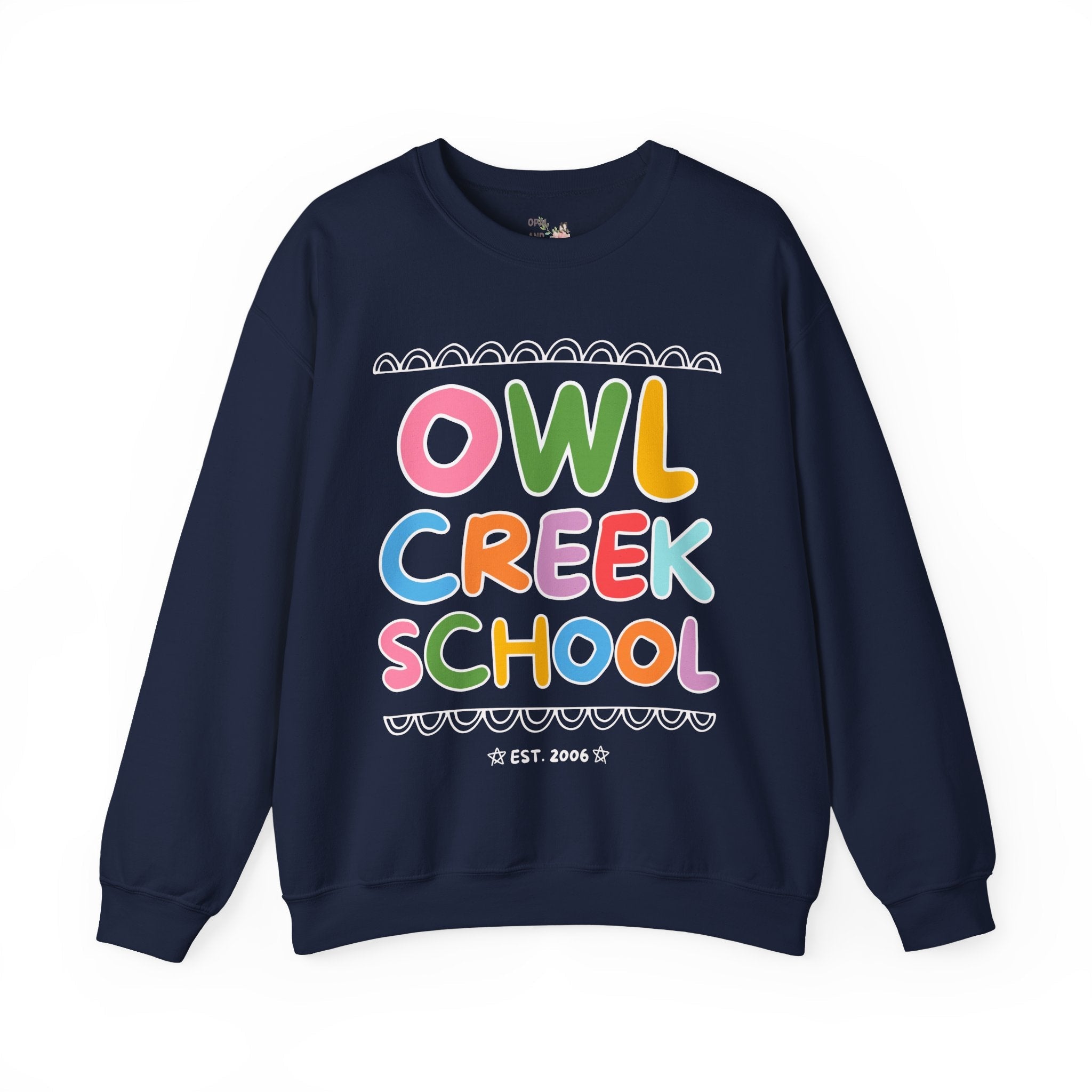 Owl Creek Elementary School Sweatshirt: Rainbow Letters - Opal and June