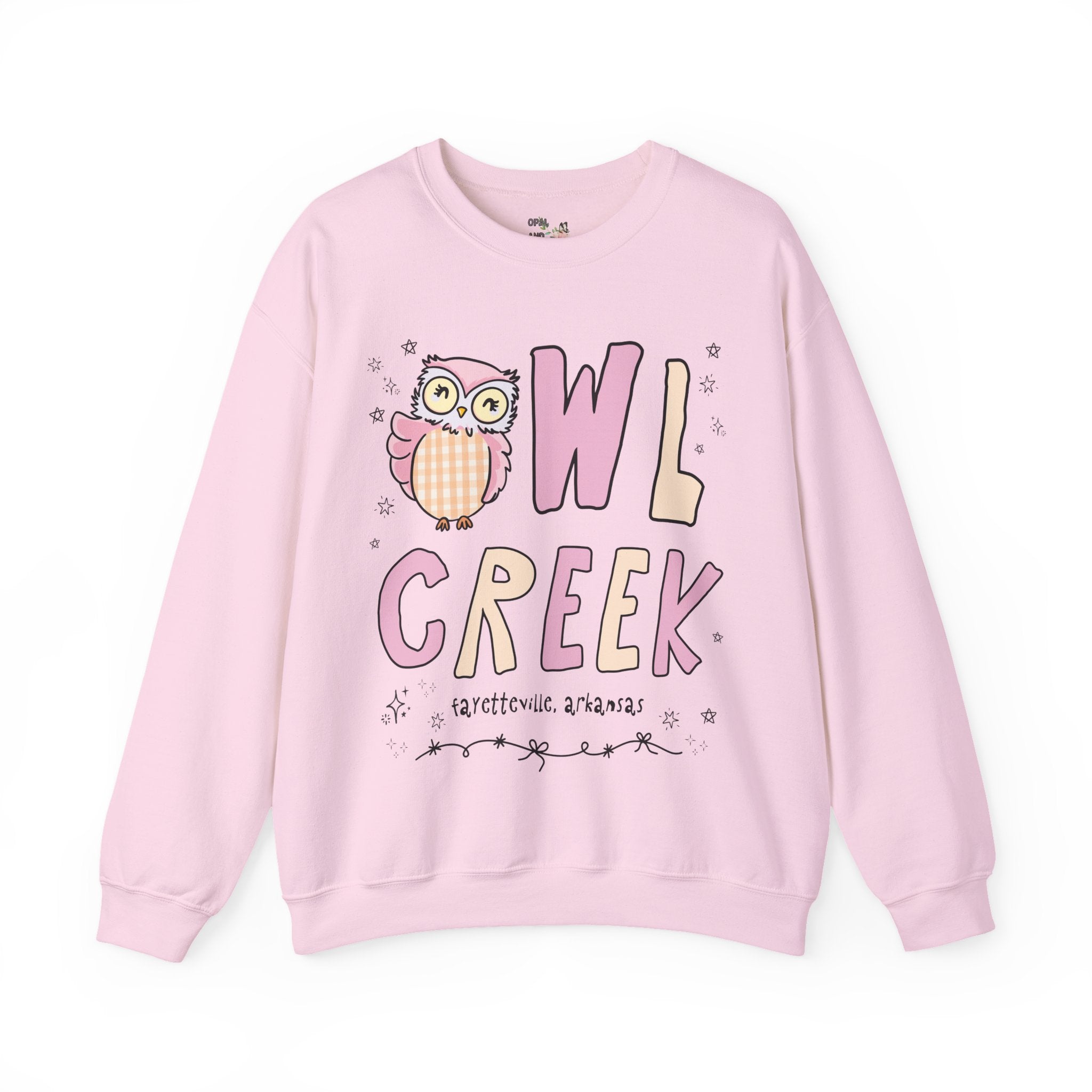 Owl Creek Sweatshirt: Pink and Beige Letters - Opal and June