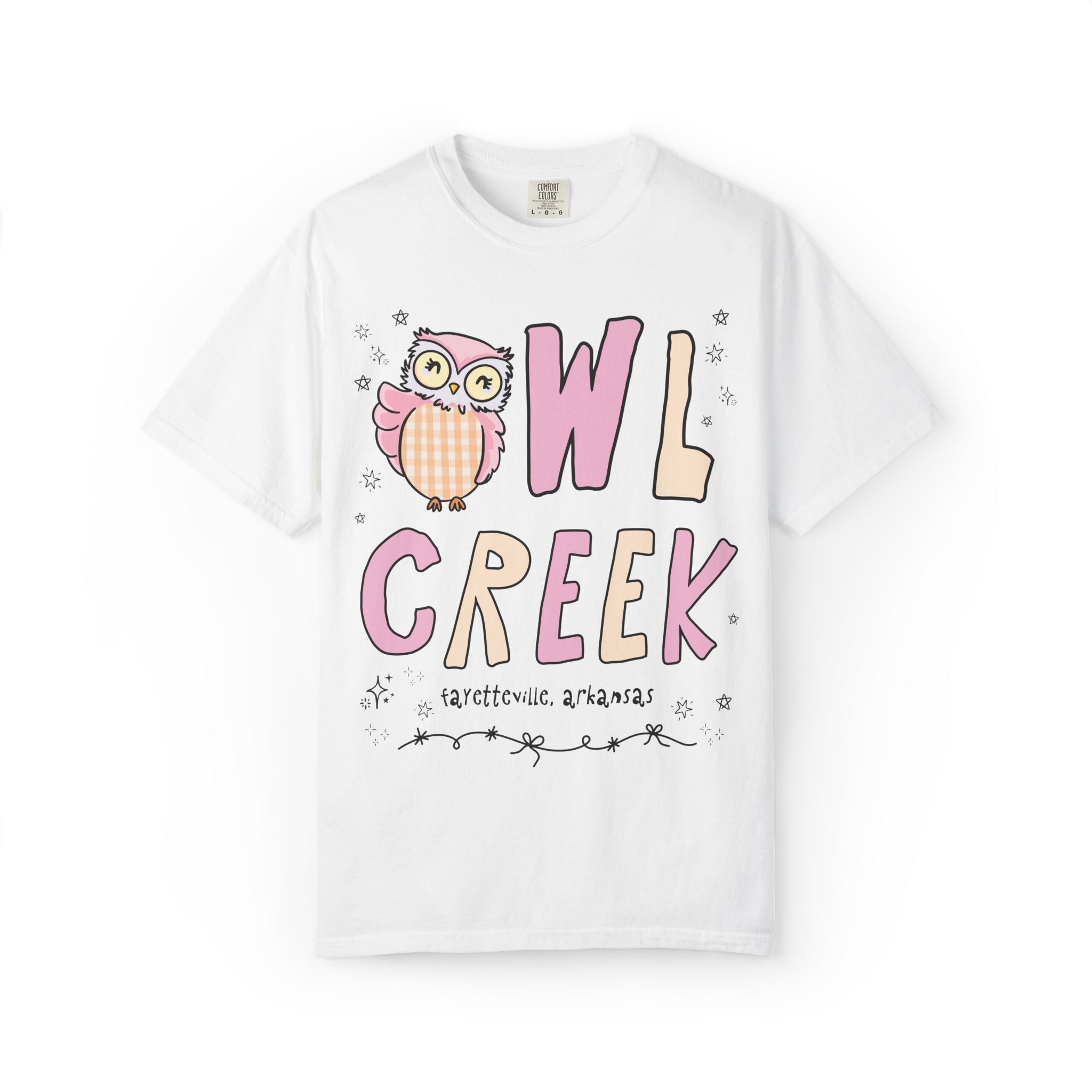 Owl Creek Tee Shirt: Pink and Beige Letters - Opal and June