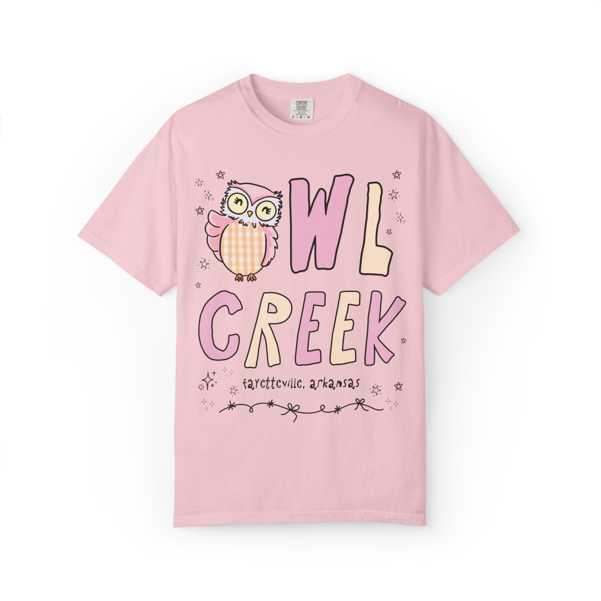 Owl Creek Tee Shirt: Pink and Beige Letters - Opal and June