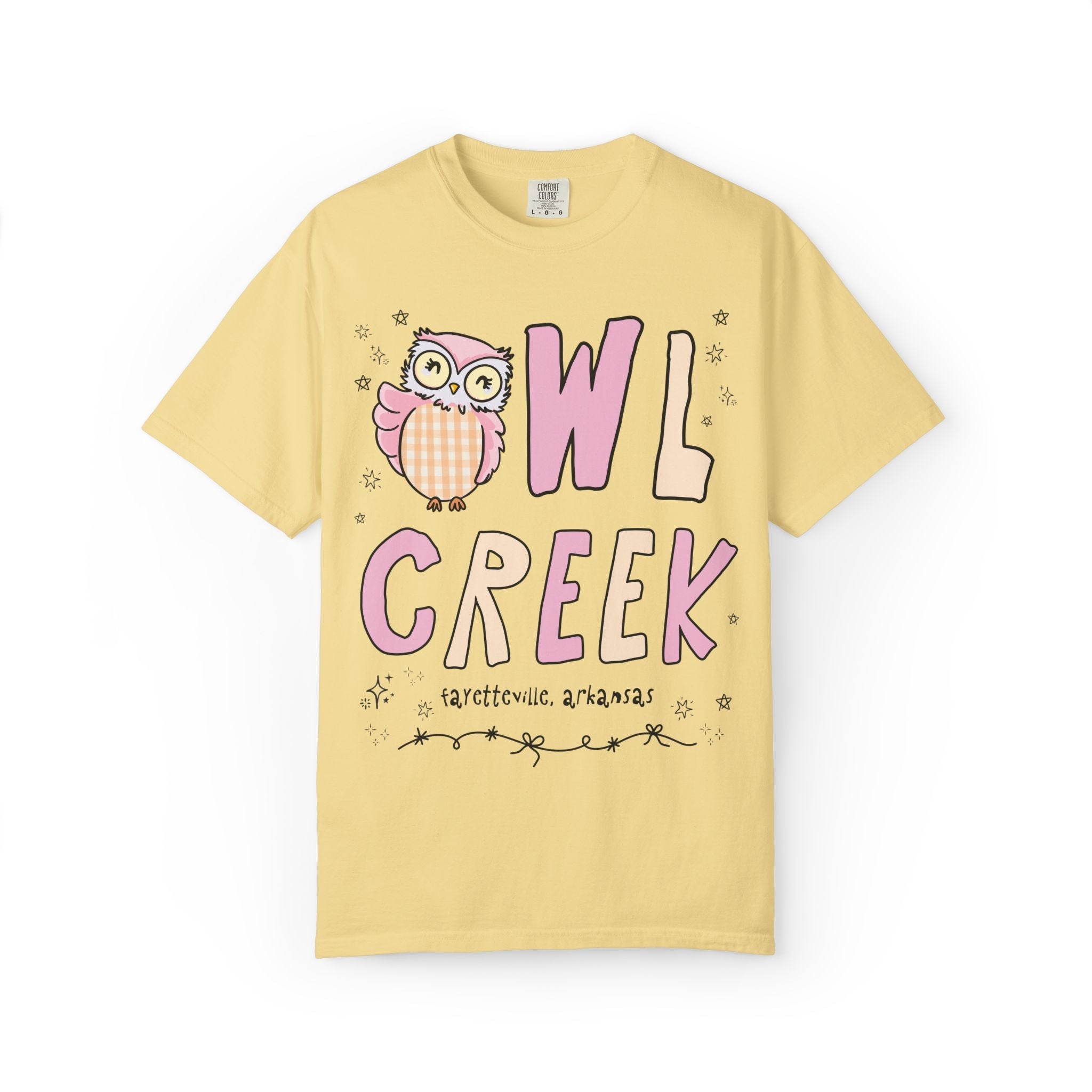 Owl Creek Tee Shirt: Pink and Beige Letters - Opal and June