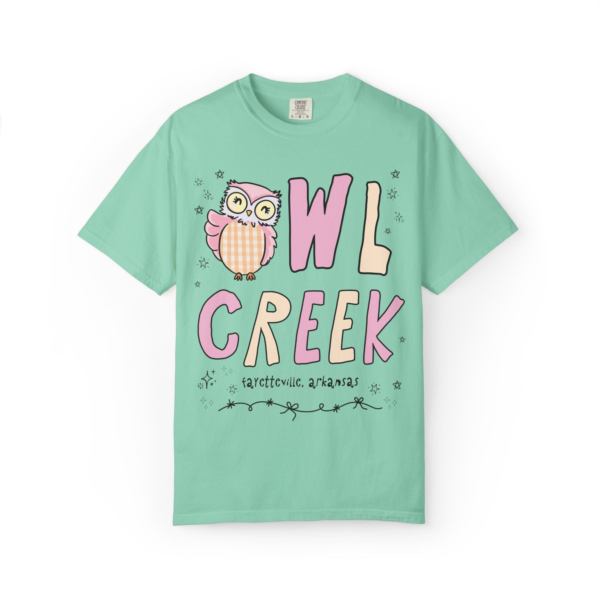 Owl Creek Tee Shirt: Pink and Beige Letters - Opal and June