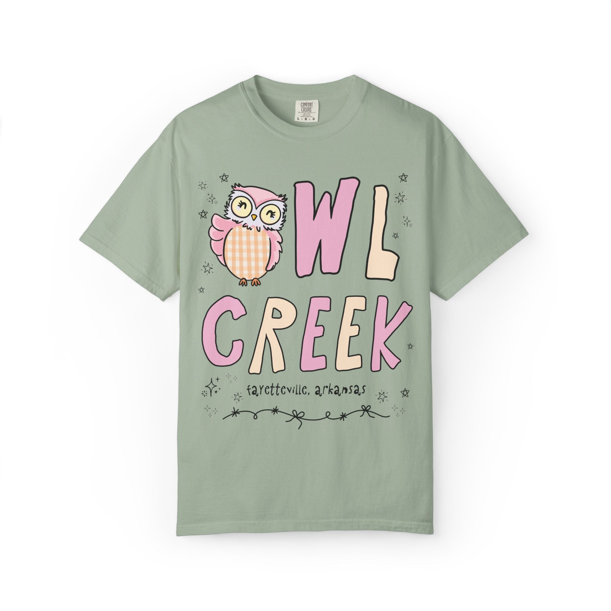 Owl Creek Tee Shirt: Pink and Beige Letters - Opal and June