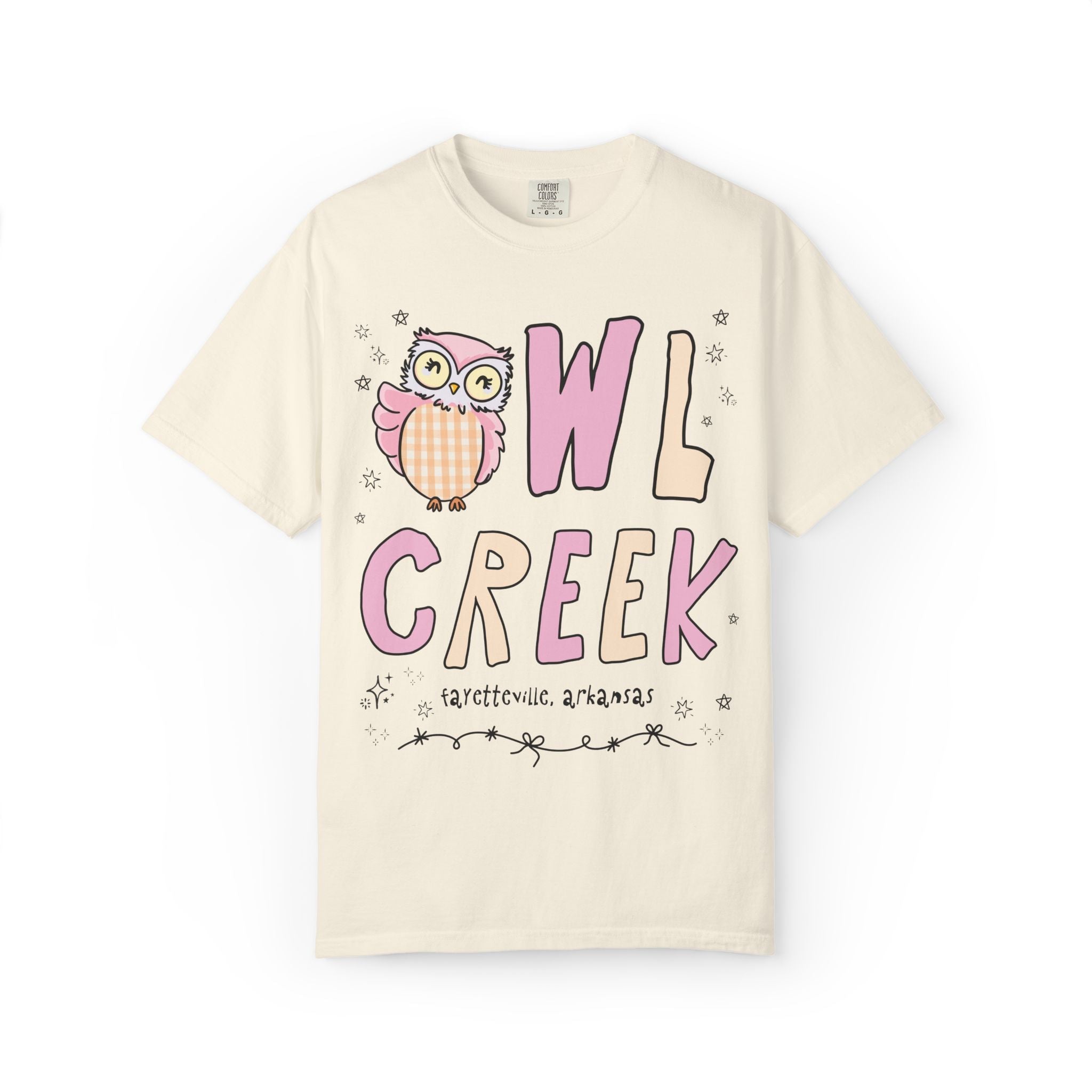 Owl Creek Tee Shirt: Pink and Beige Letters - Opal and June